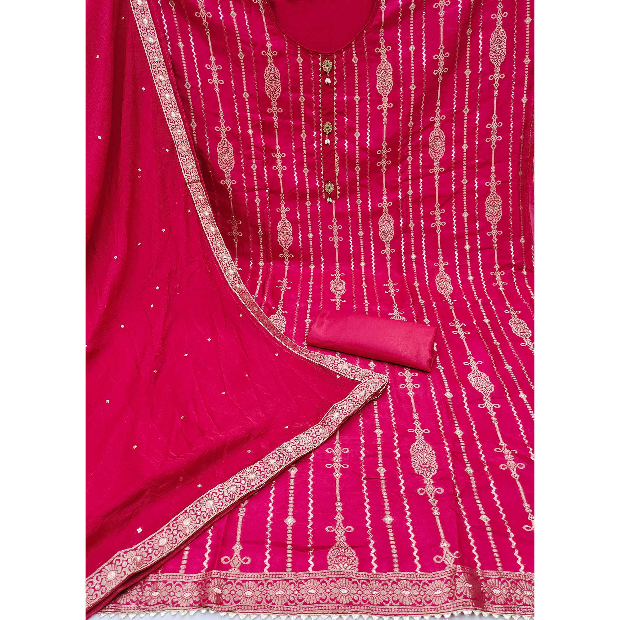 Pink Woven Jacquard Dress Material