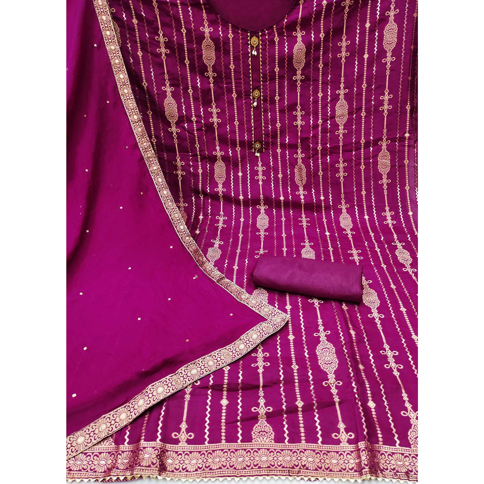 Rani Pink Woven Jacquard Dress Material
