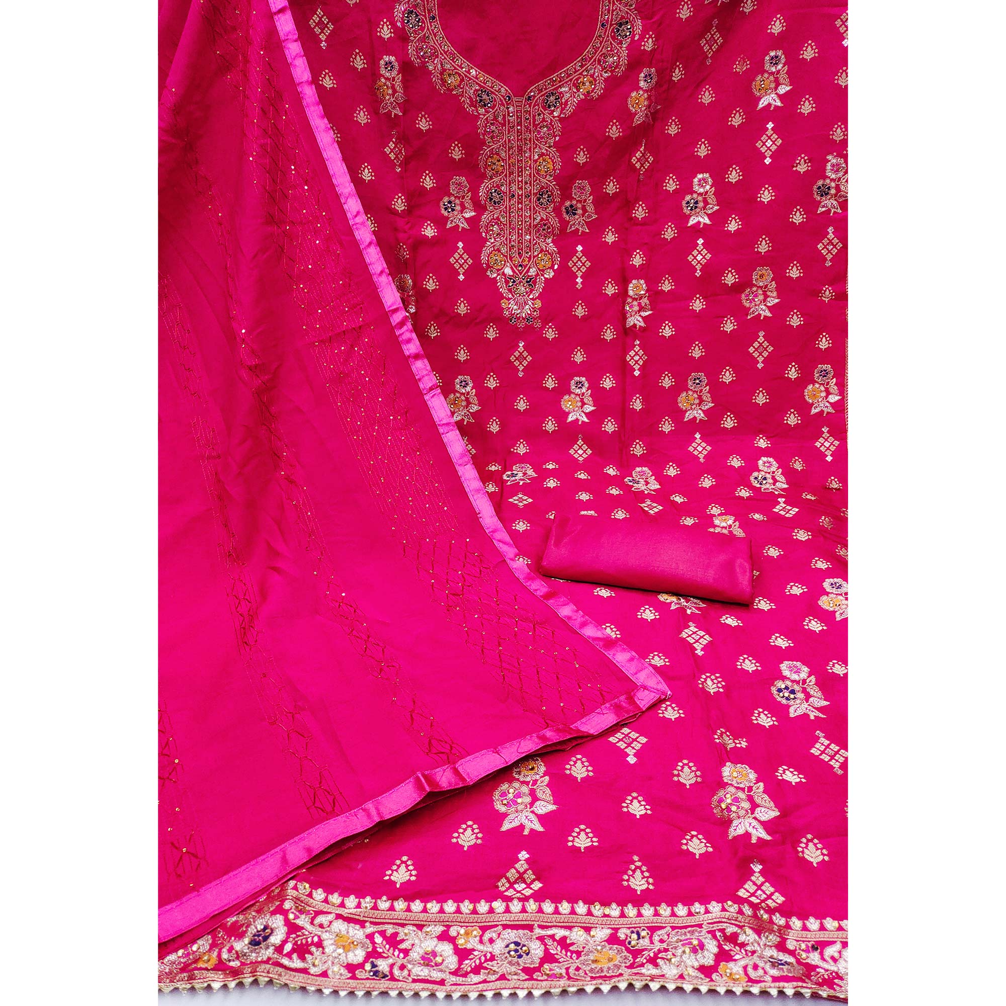 Pink Woven Jacquard Dress Material