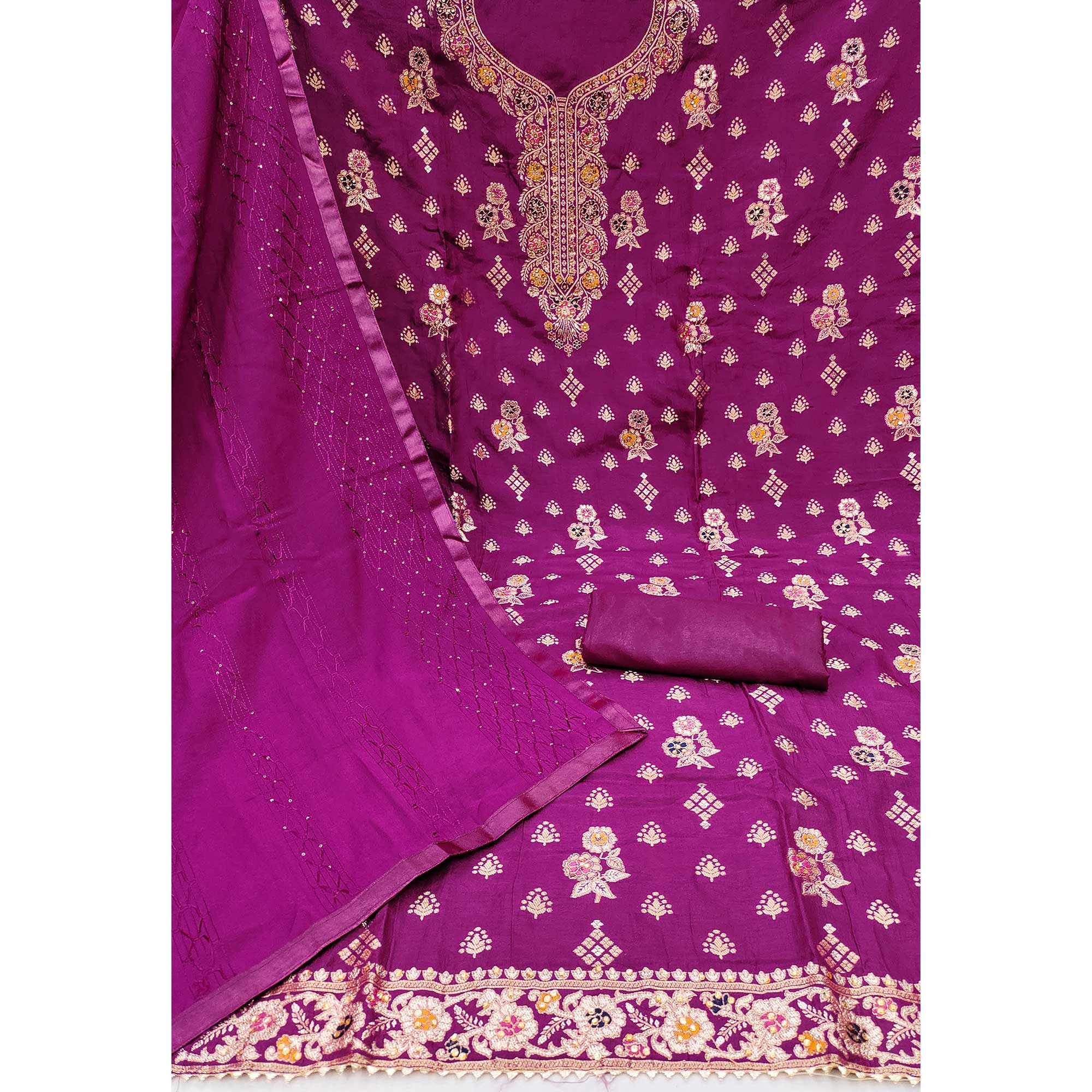 Rani Pink Woven Jacquard Dress Material