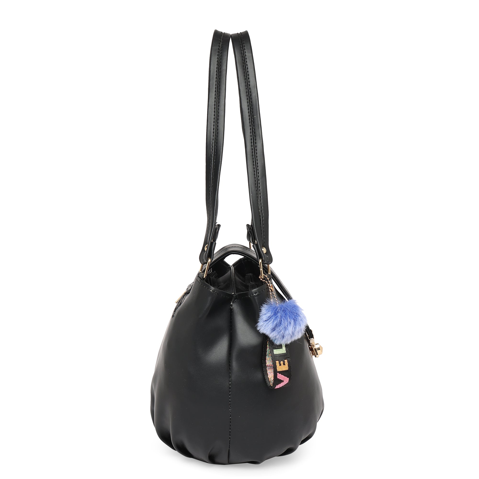 Black Women Vegan Leather Handbag With Belt