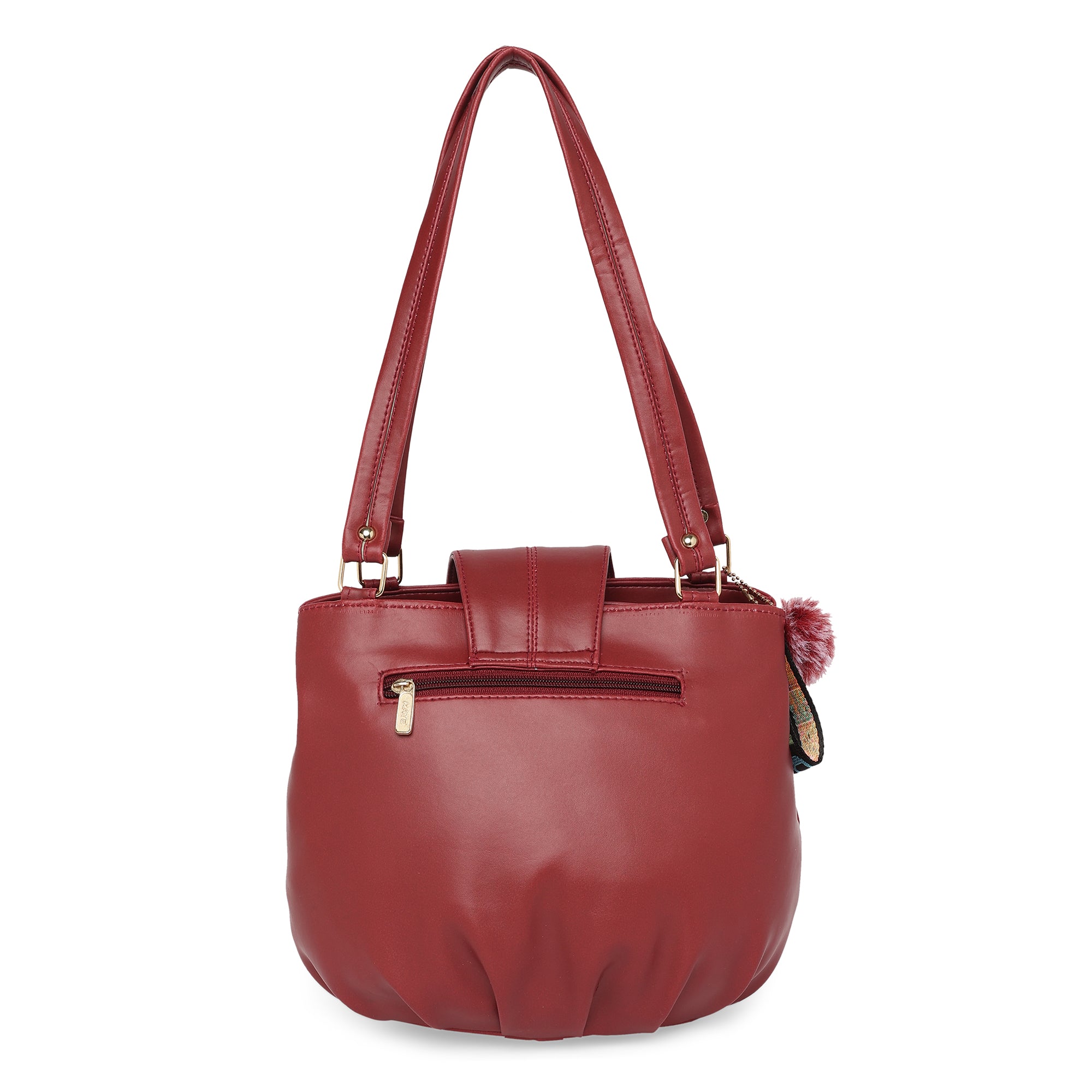 Maroon Women Vegan Leather Handbag With Belt
