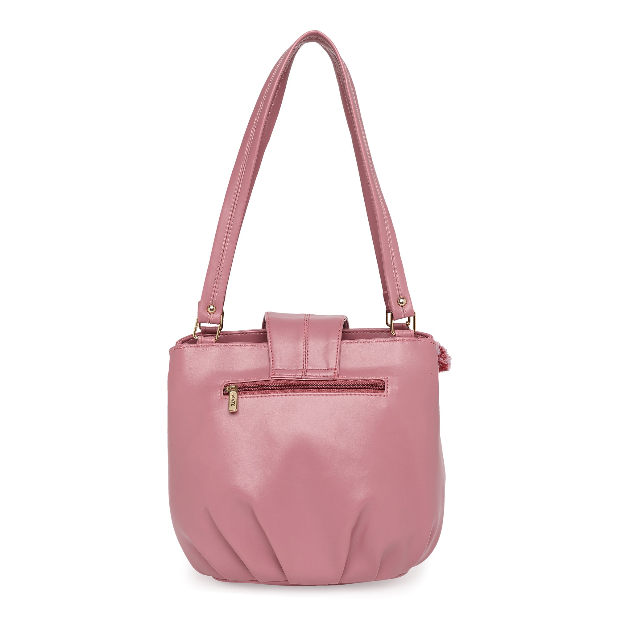 Pink Women Vegan Leather Handbag With Belt