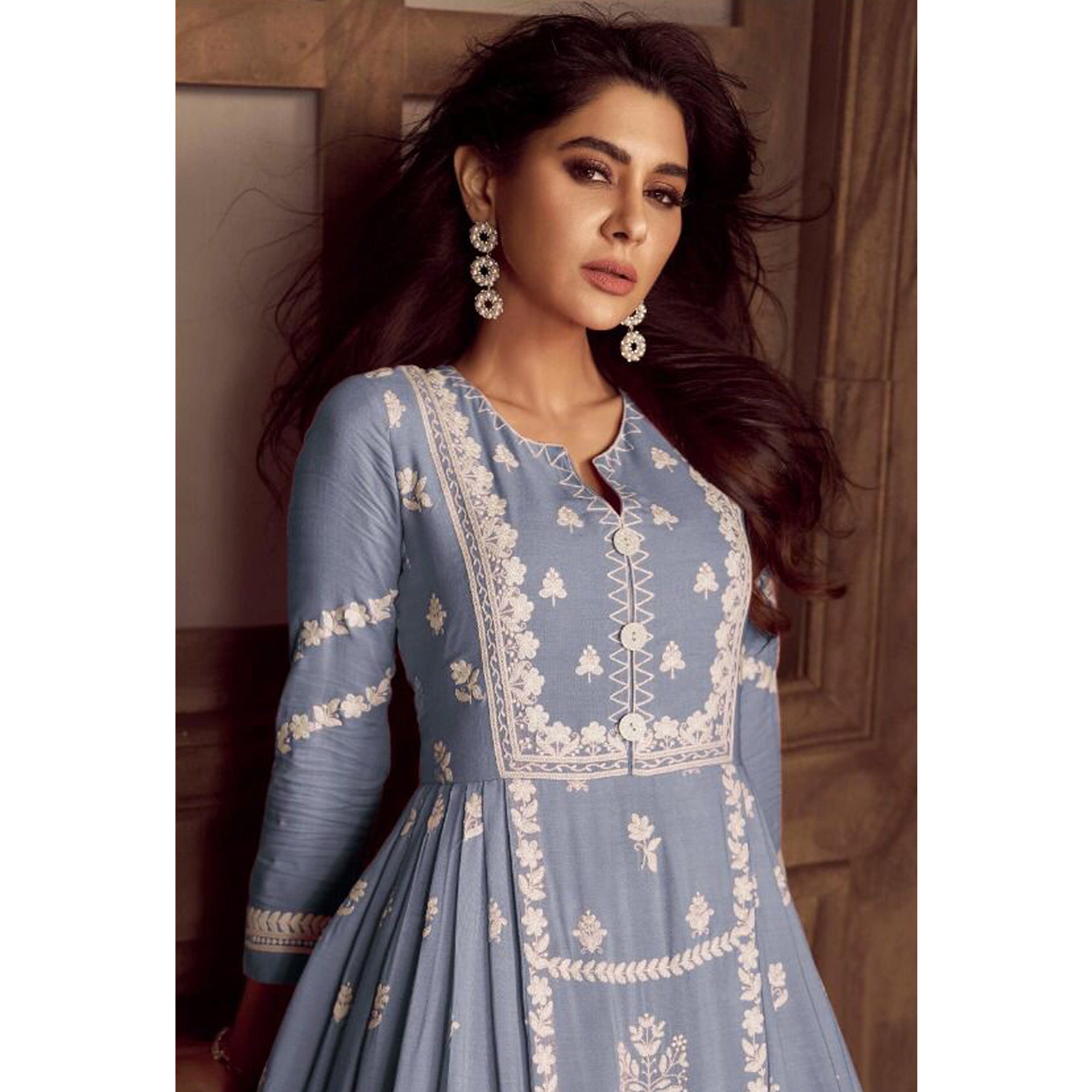 Blue Lucknowi Embroidered Rayon Palazzo Suit