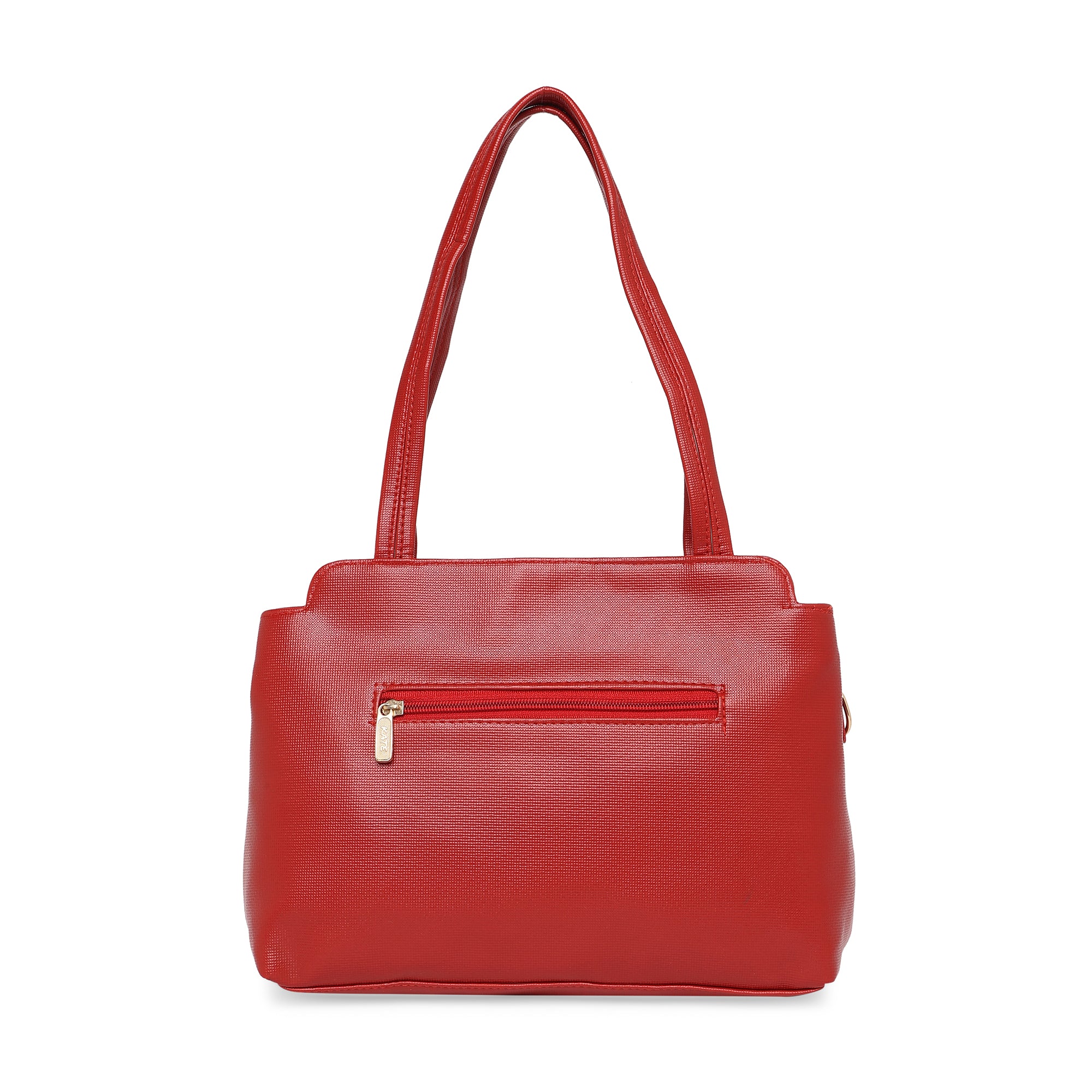 Red Women Vegan Leather Handbag With Belt