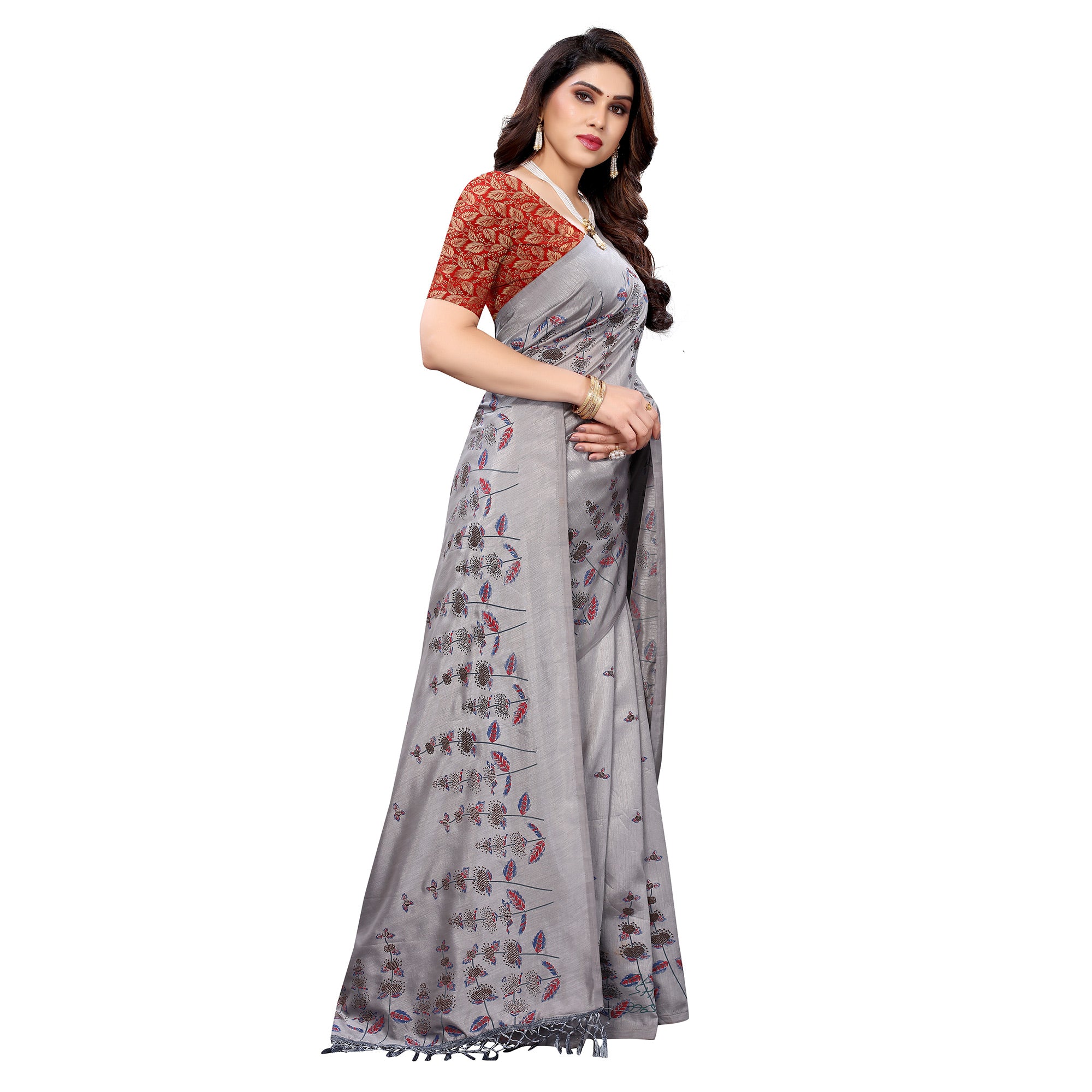 Grey Casual Wear Printed Silk Saree