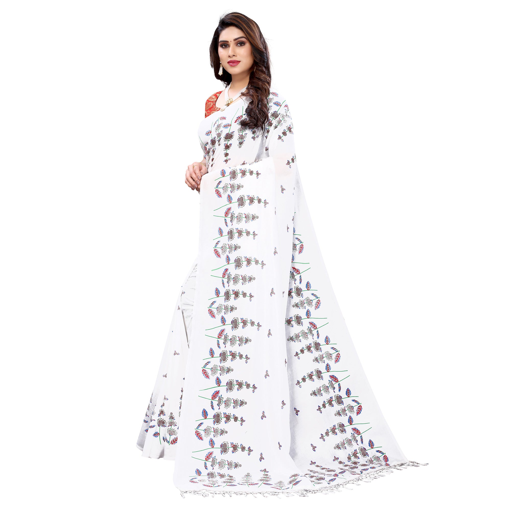 White Casual Wear Printed Silk Saree