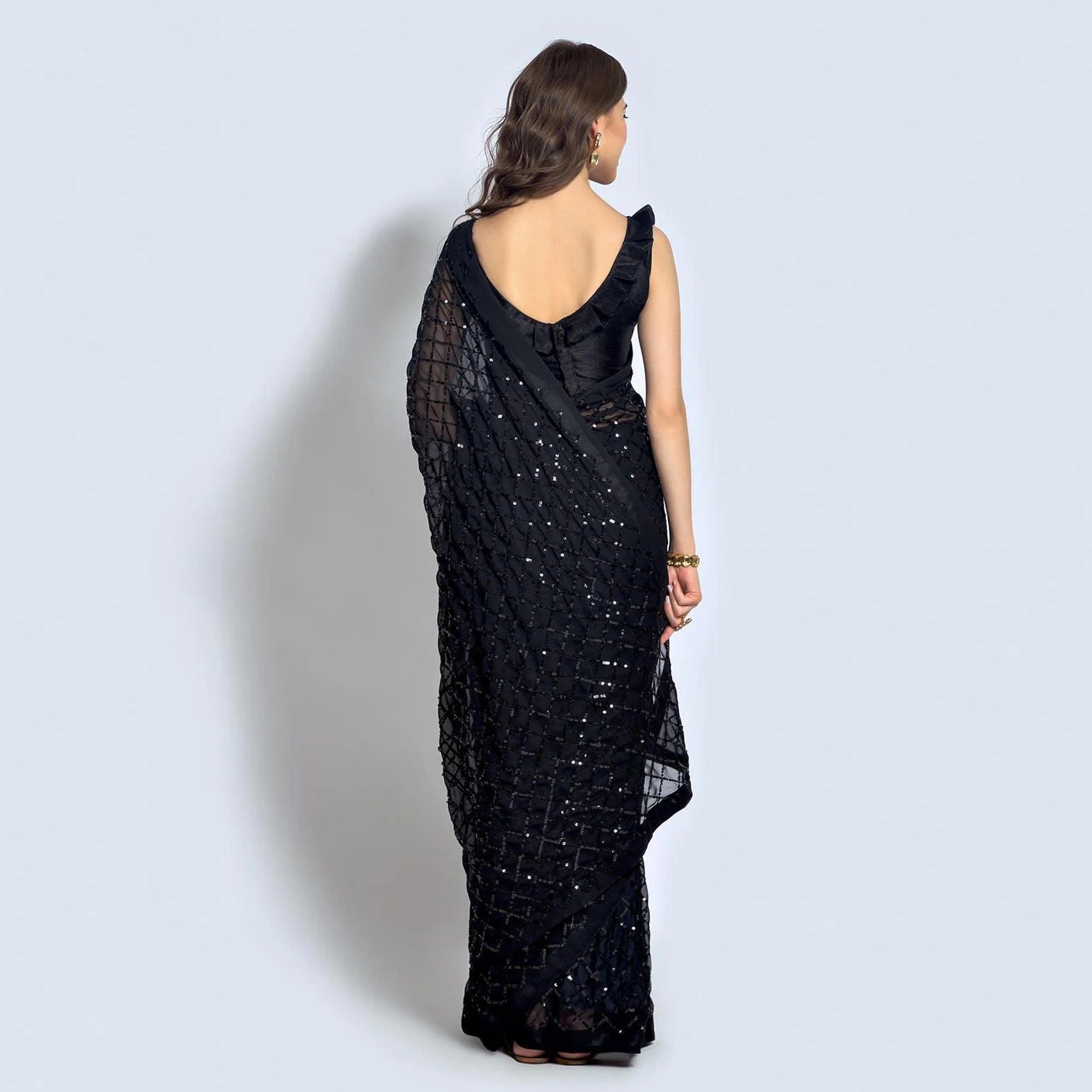 Black Sequins Work Georgette Saree
