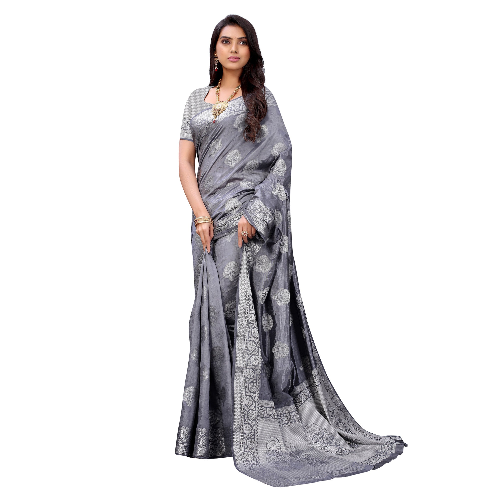 Grey Festive Wear Woven Art Silk Saree