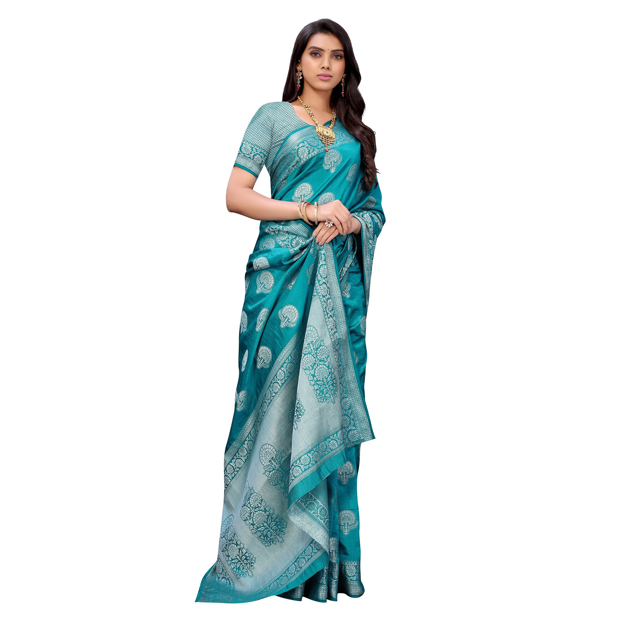 Firozi Festive Wear Woven Art Silk Saree