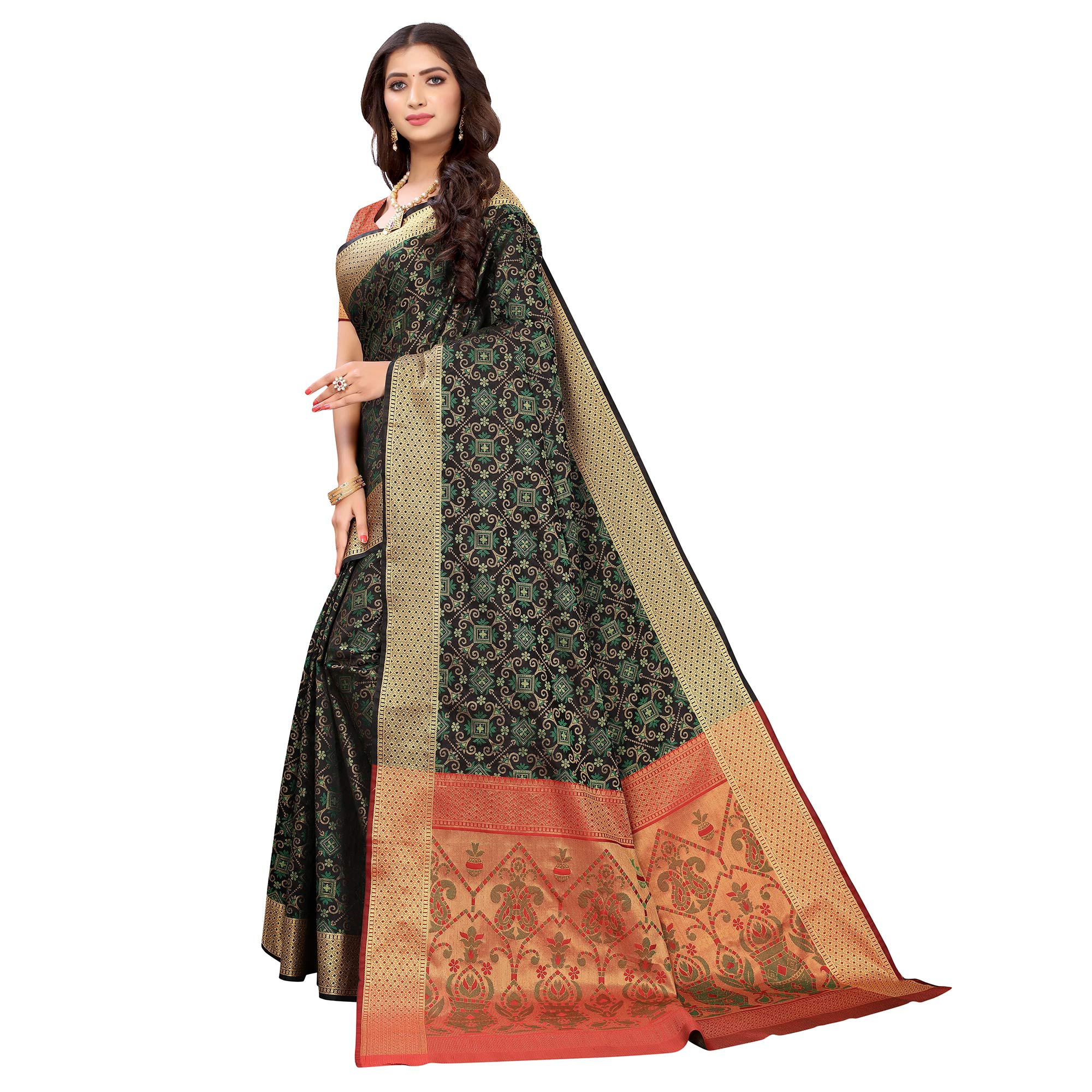 Black Festive Wear Woven Patola Heavy Silk Saree