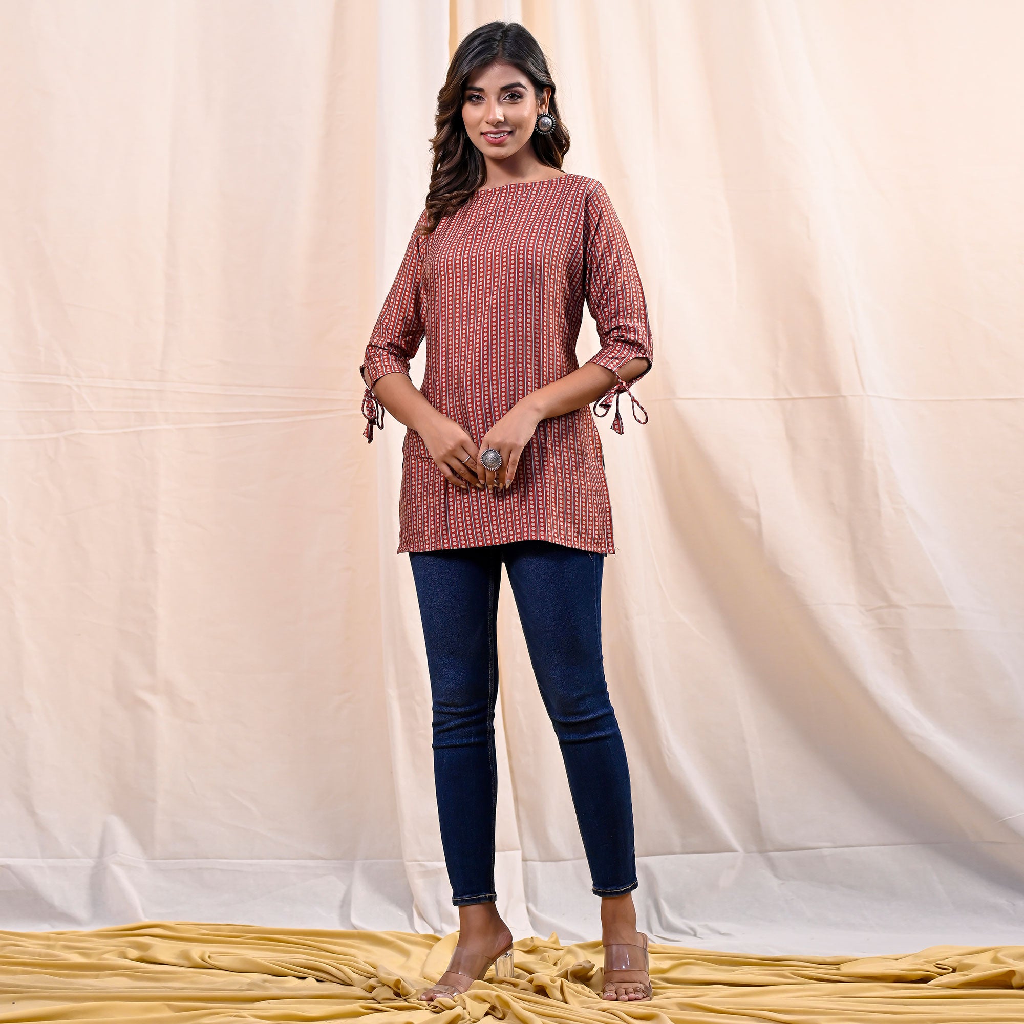 Brown Printed Chanderi Top