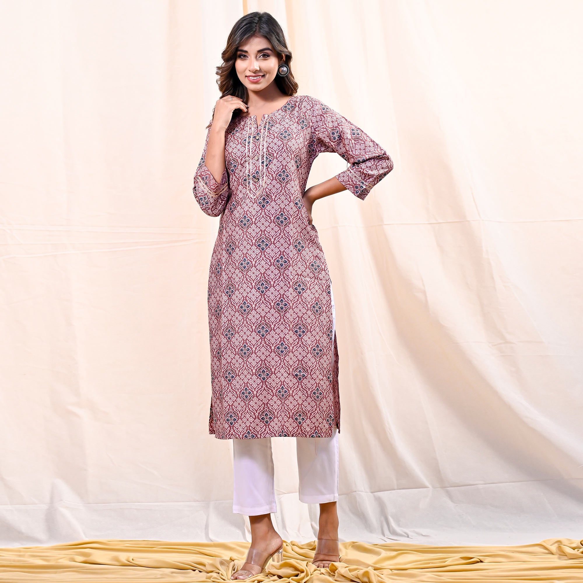 Dusty Pink Printed Muslin Kurti