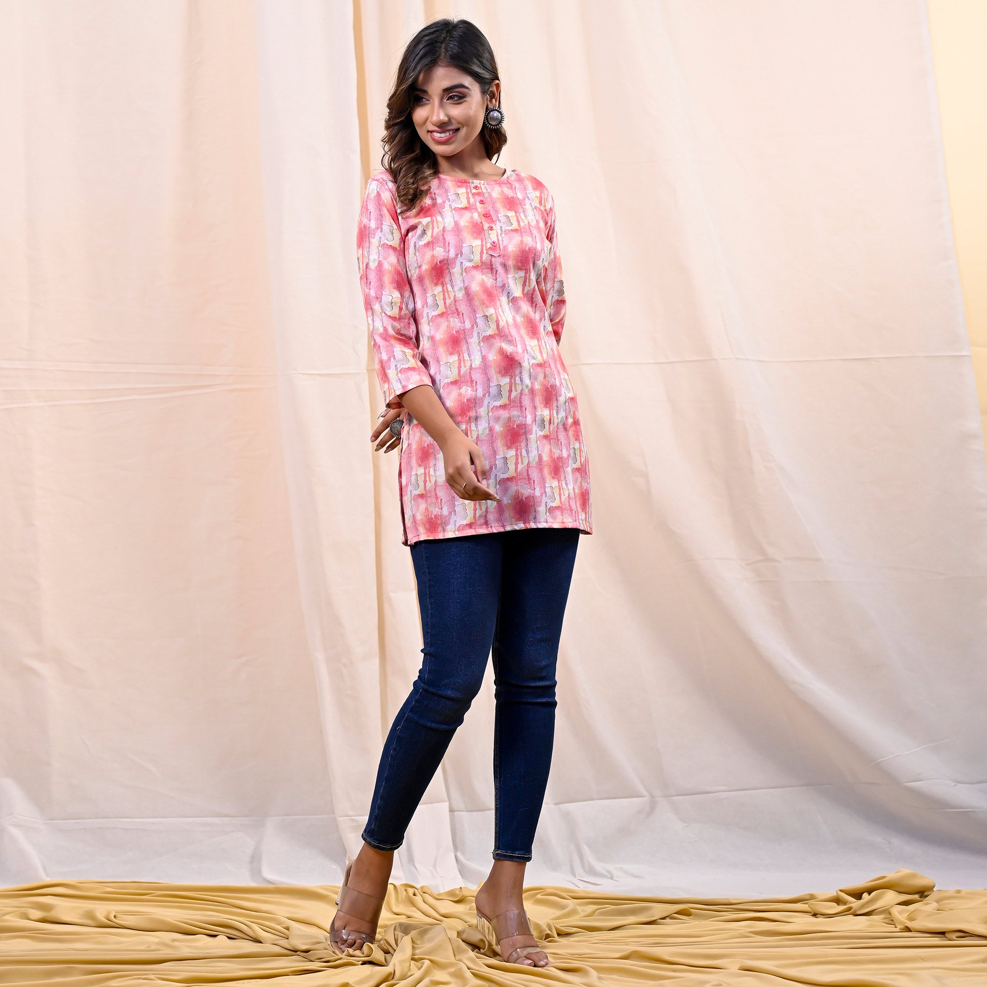 Pink Printed Rayon Top