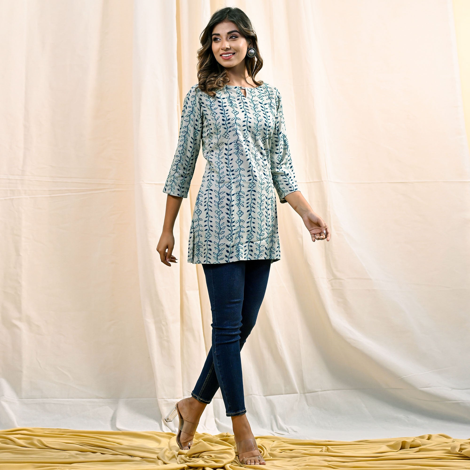 Aqua Floral Printed Rayon Top