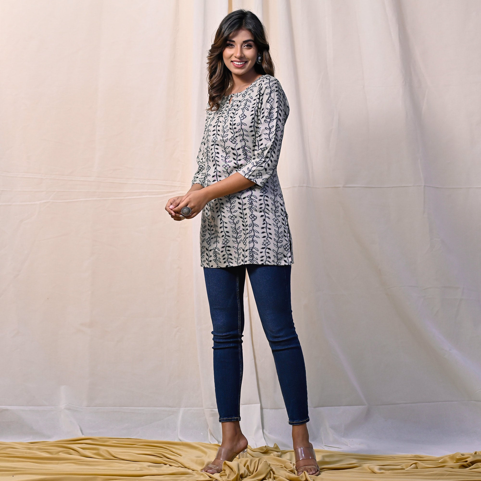 Black Floral Printed Rayon Top