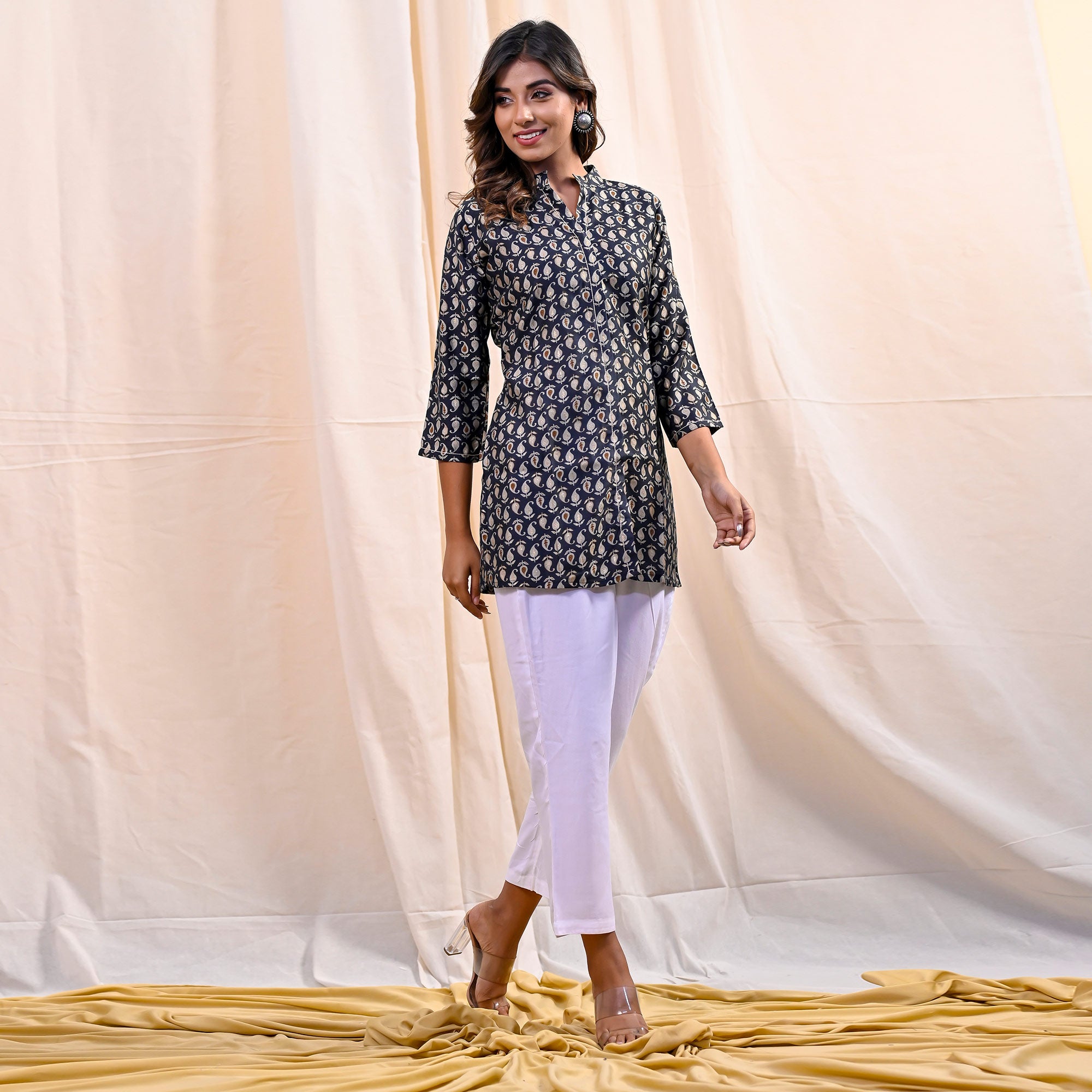 Black Printed Chanderi Top