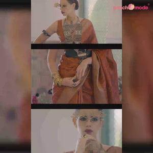 Rose Pink Woven Organza Saree With Tassels