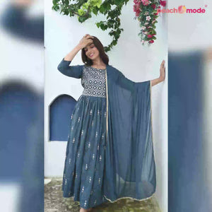 Grey Floral Sequins Embroidered Muslin Gown