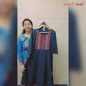 Blue Printed With Sequins Work Pure Cotton Gown