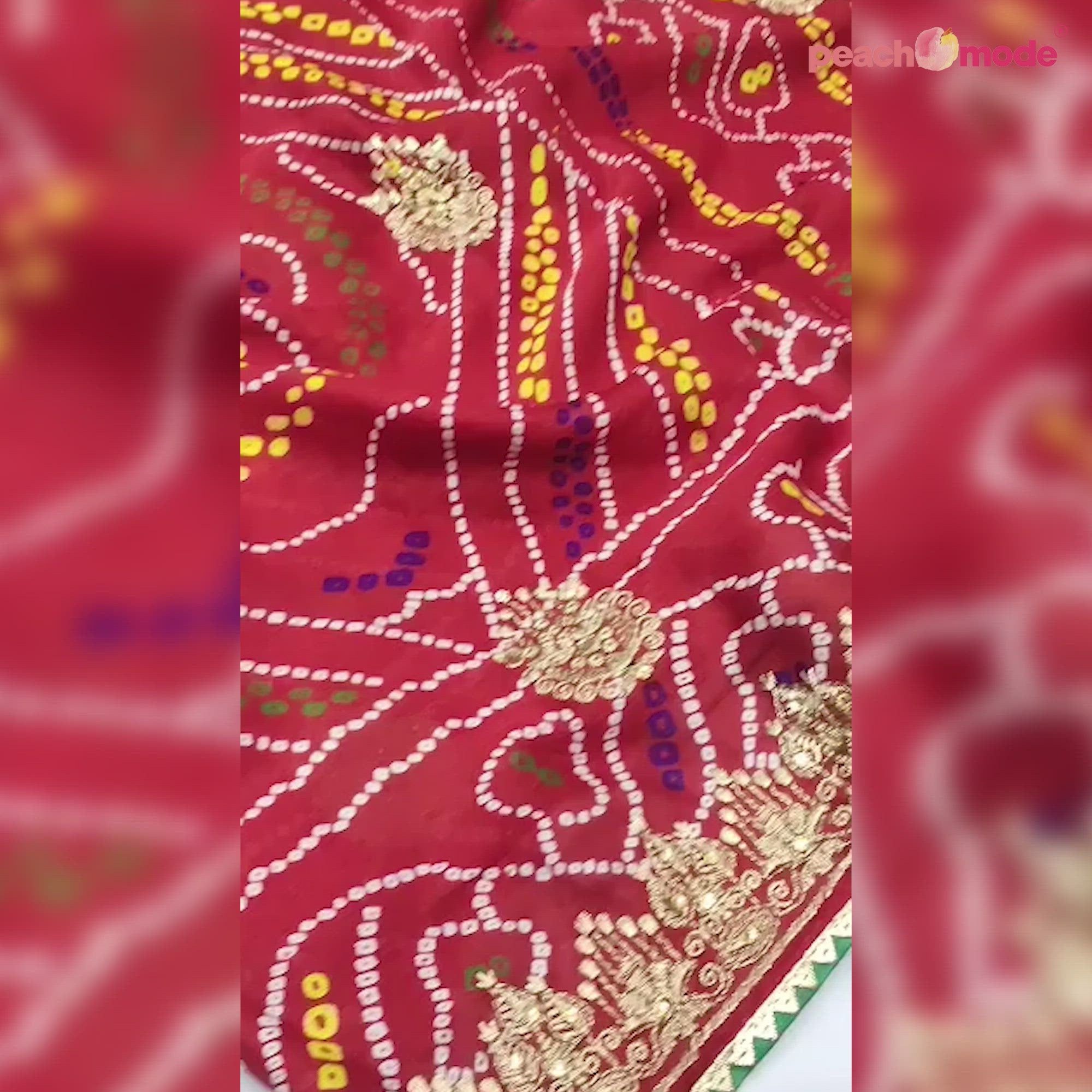 Red Embroidered With Bandhani Printed Georgette Saree