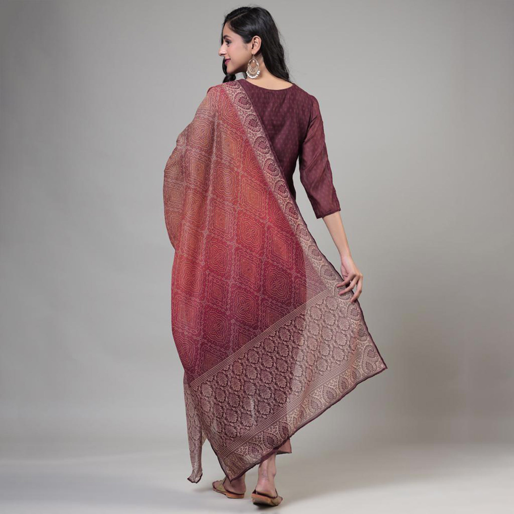 Dark Mauve Printed Chanderi Salwar Suit