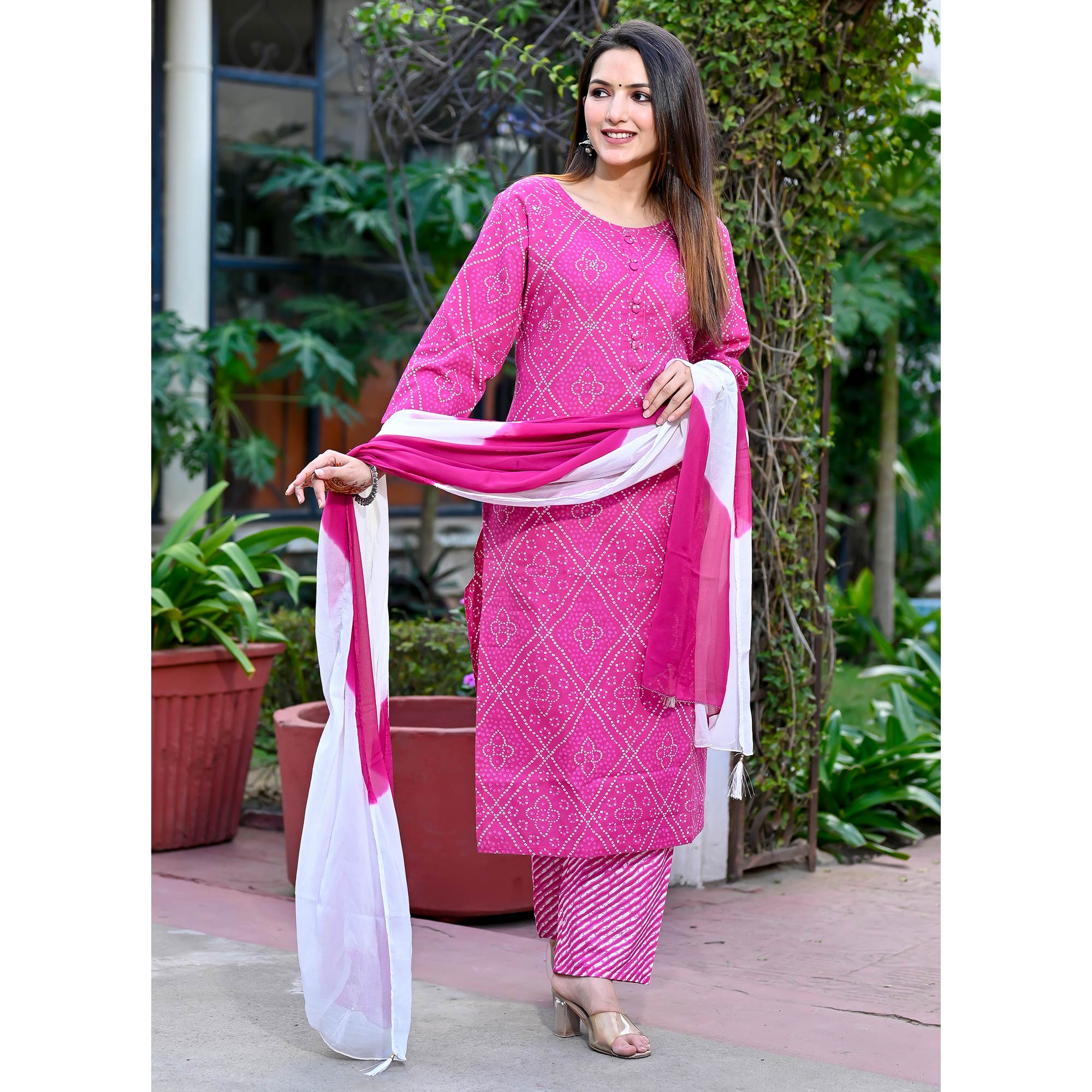 Pink Bandhani Printed Pure Cotton Salwar Suit