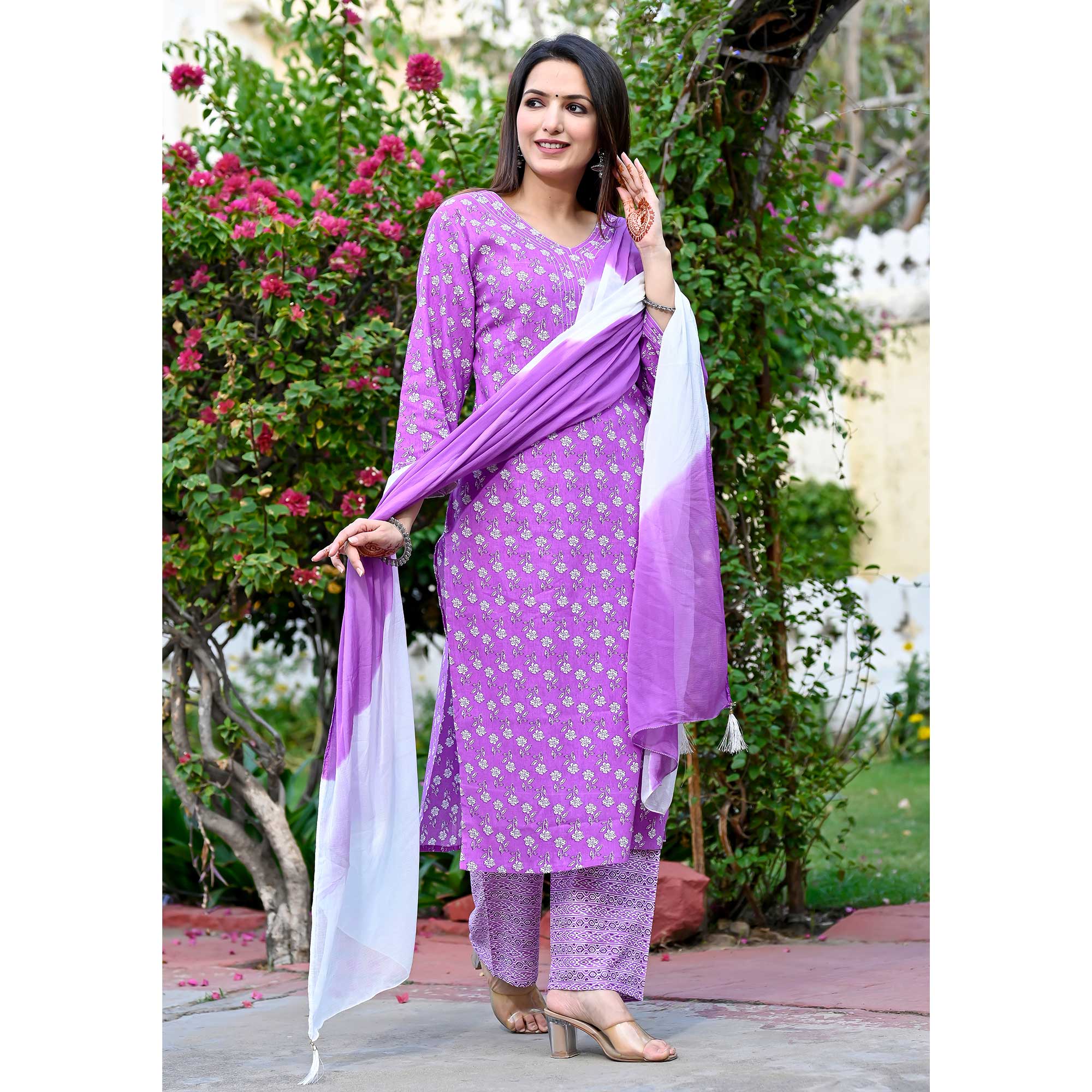 Purple Floral Printed Pure Cotton Salwar Suit