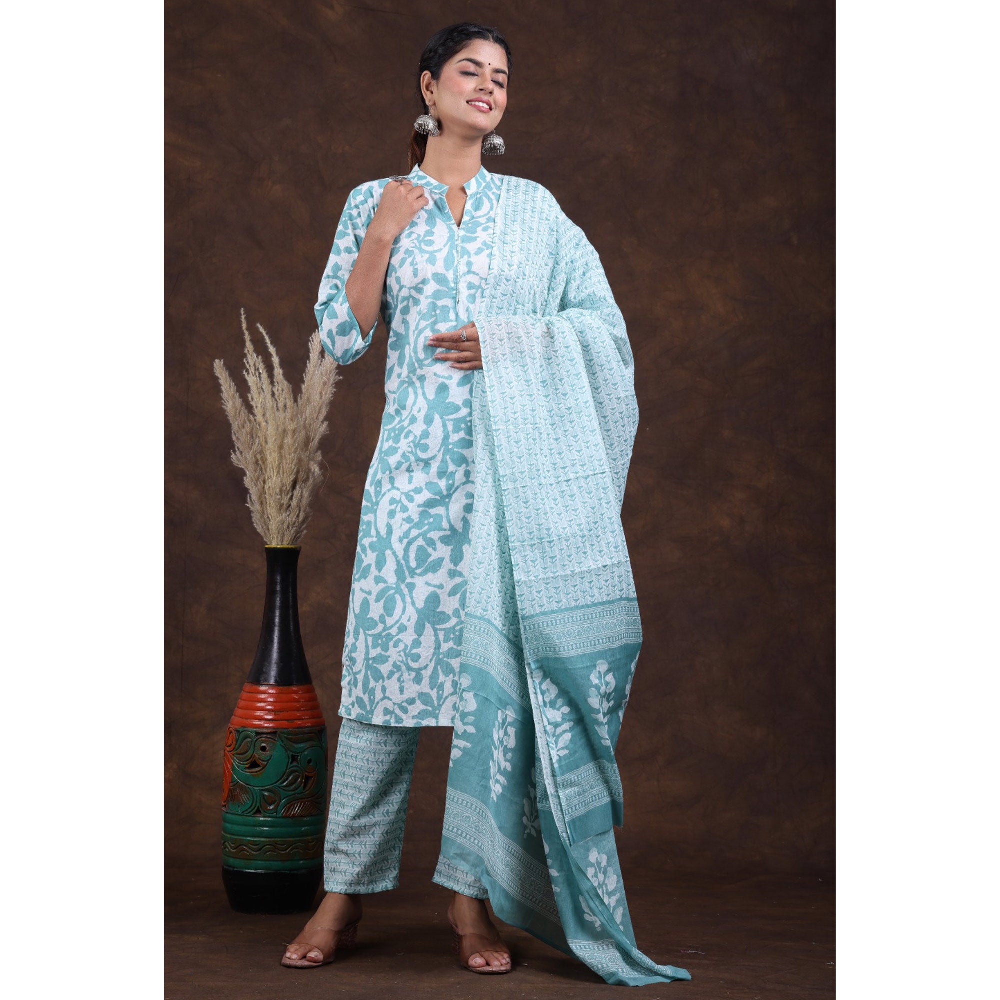 Blue Jaipuri Printed Pure Cotton Suit