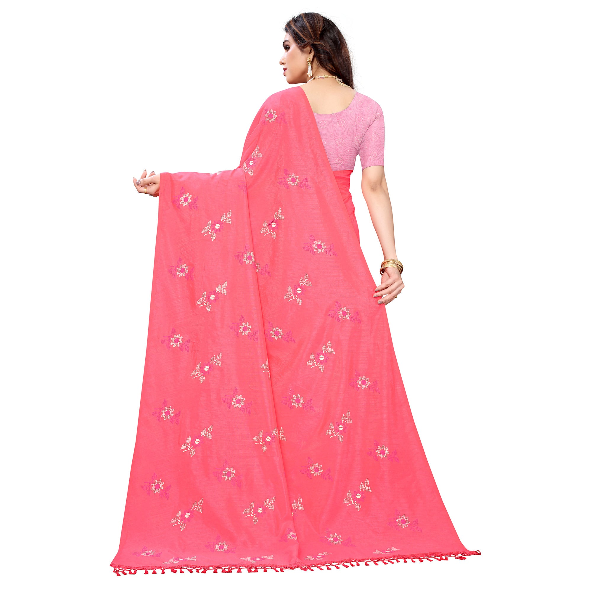 Peach Casual Wear Printed Silk Saree