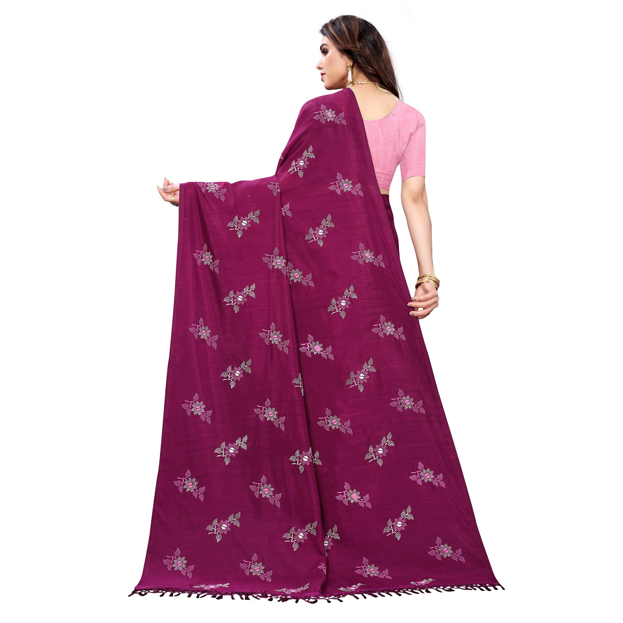 Wine Casual Wear Printed Silk Saree