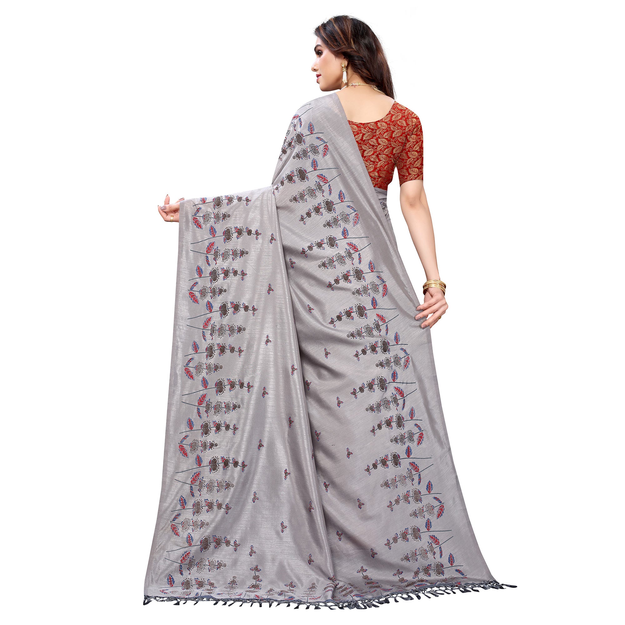 Grey Casual Wear Printed Silk Saree