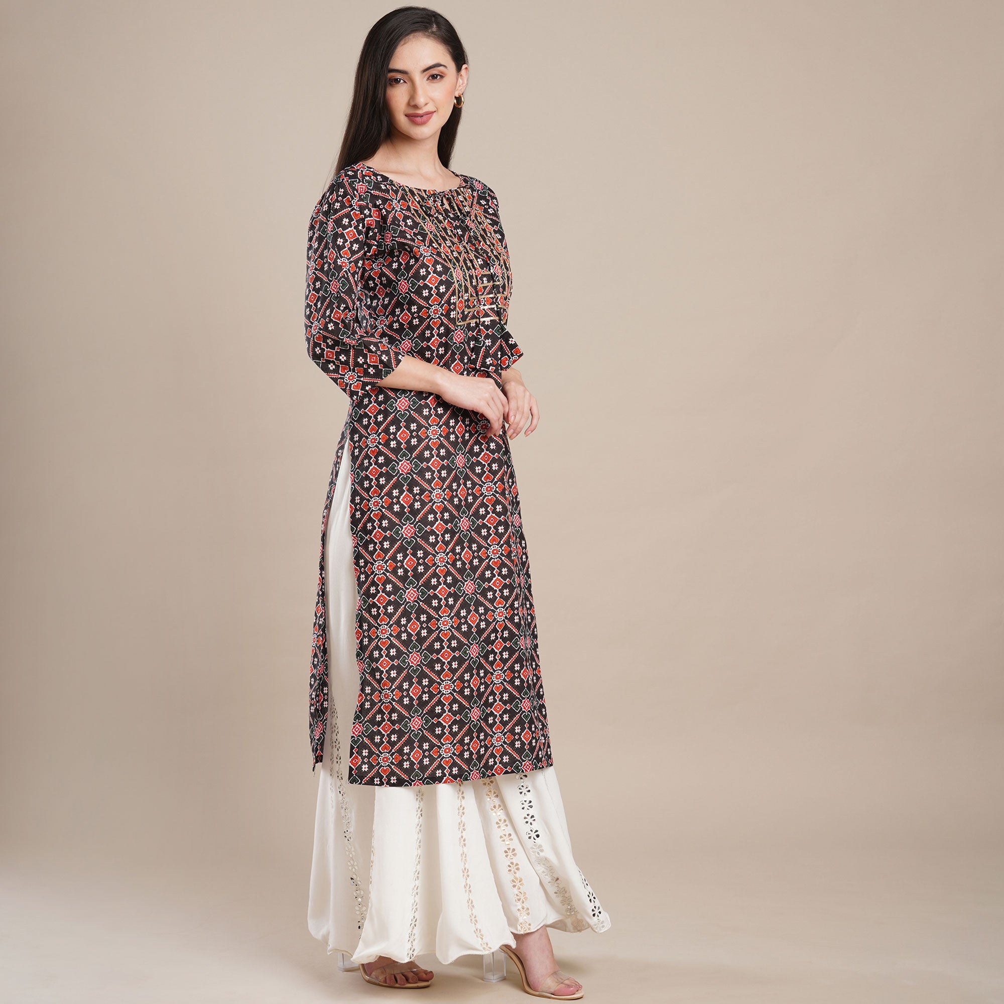 Black Printed Pure Cotton Kurti