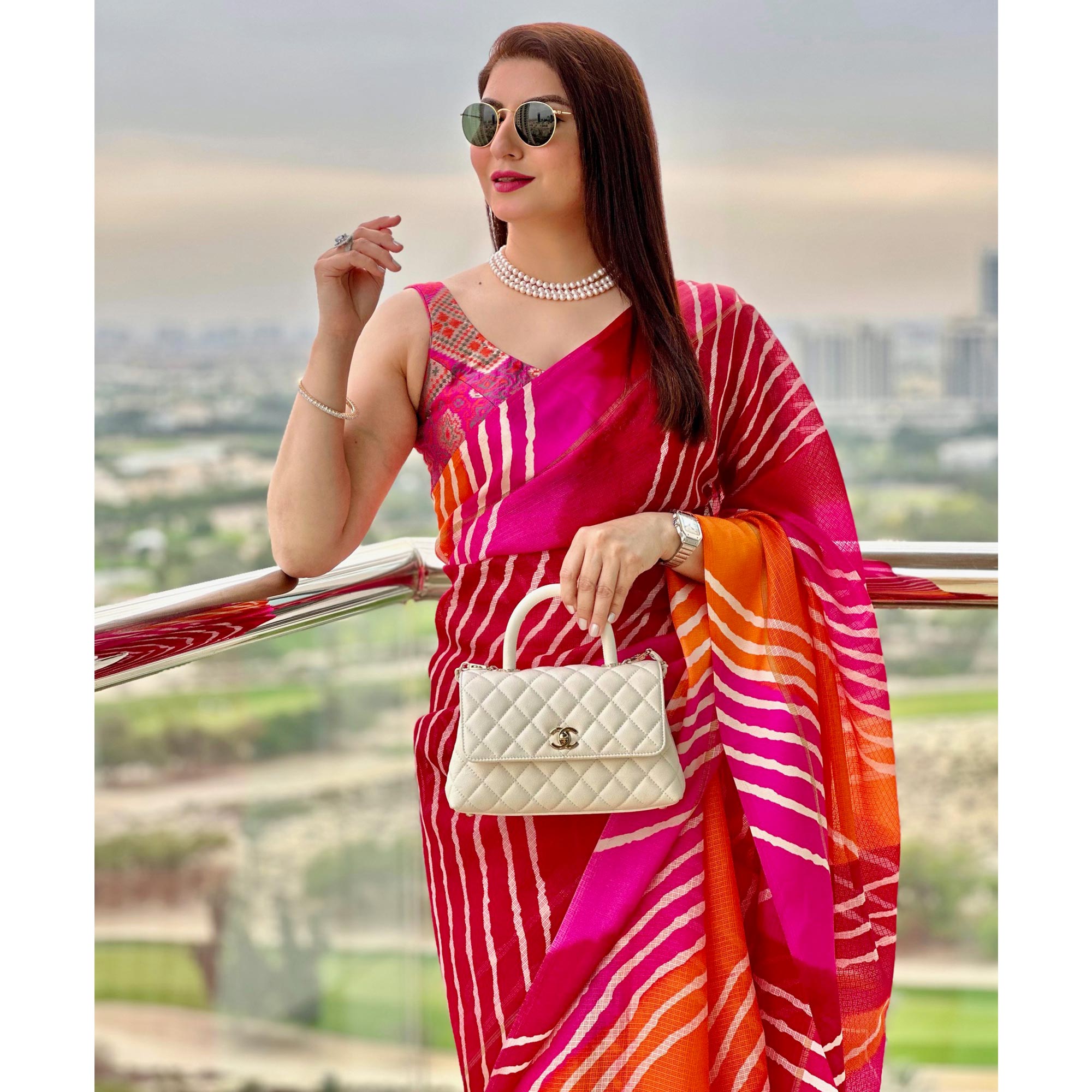 Multicolour Stripe Printed Kota Doria Saree