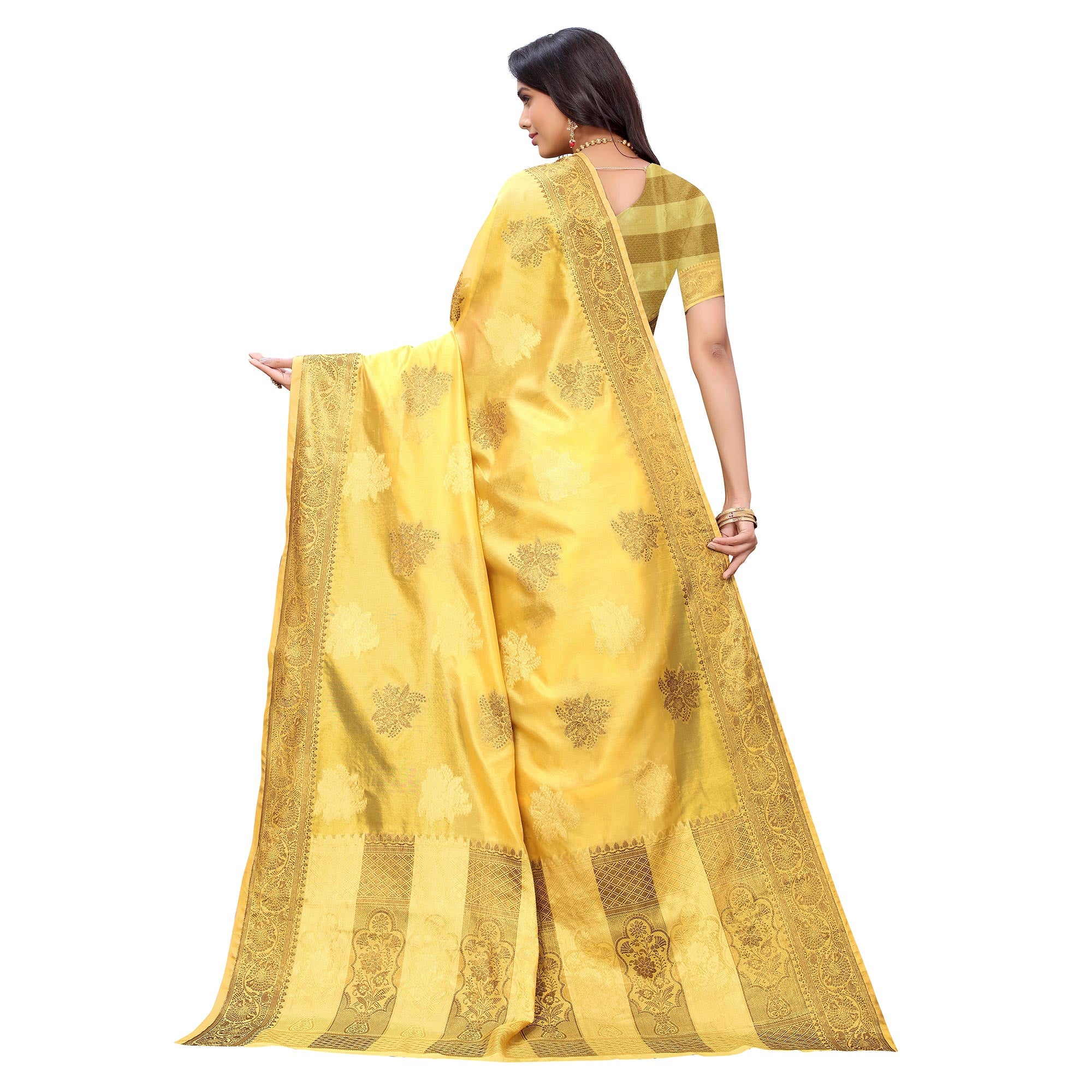 Yellow Festive Wear Floral Woven Silk Saree