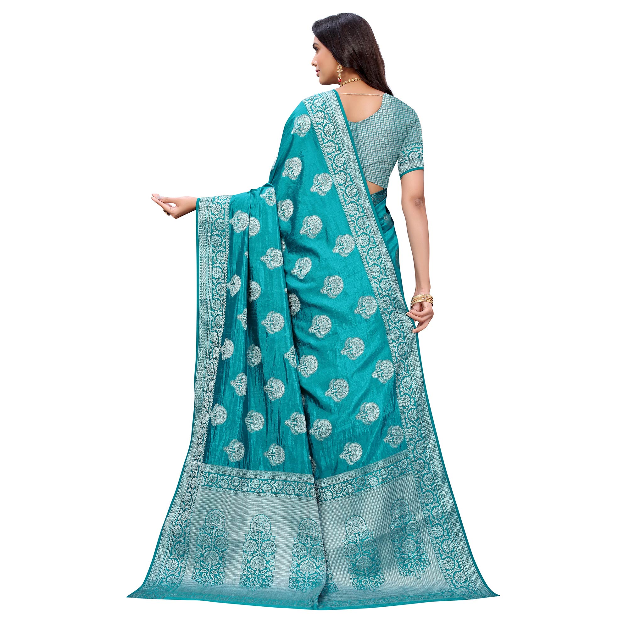 Firozi Festive Wear Woven Art Silk Saree