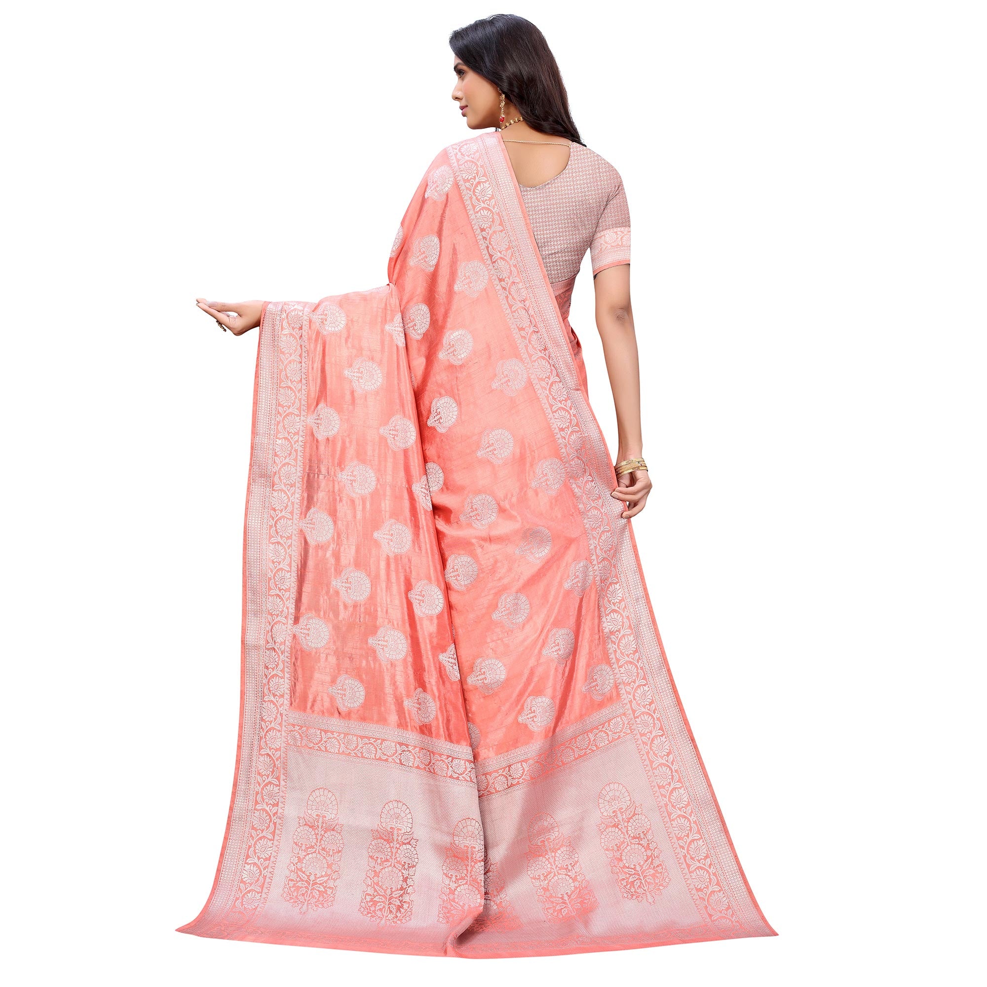 Peach Festive Wear Woven Art Silk Saree