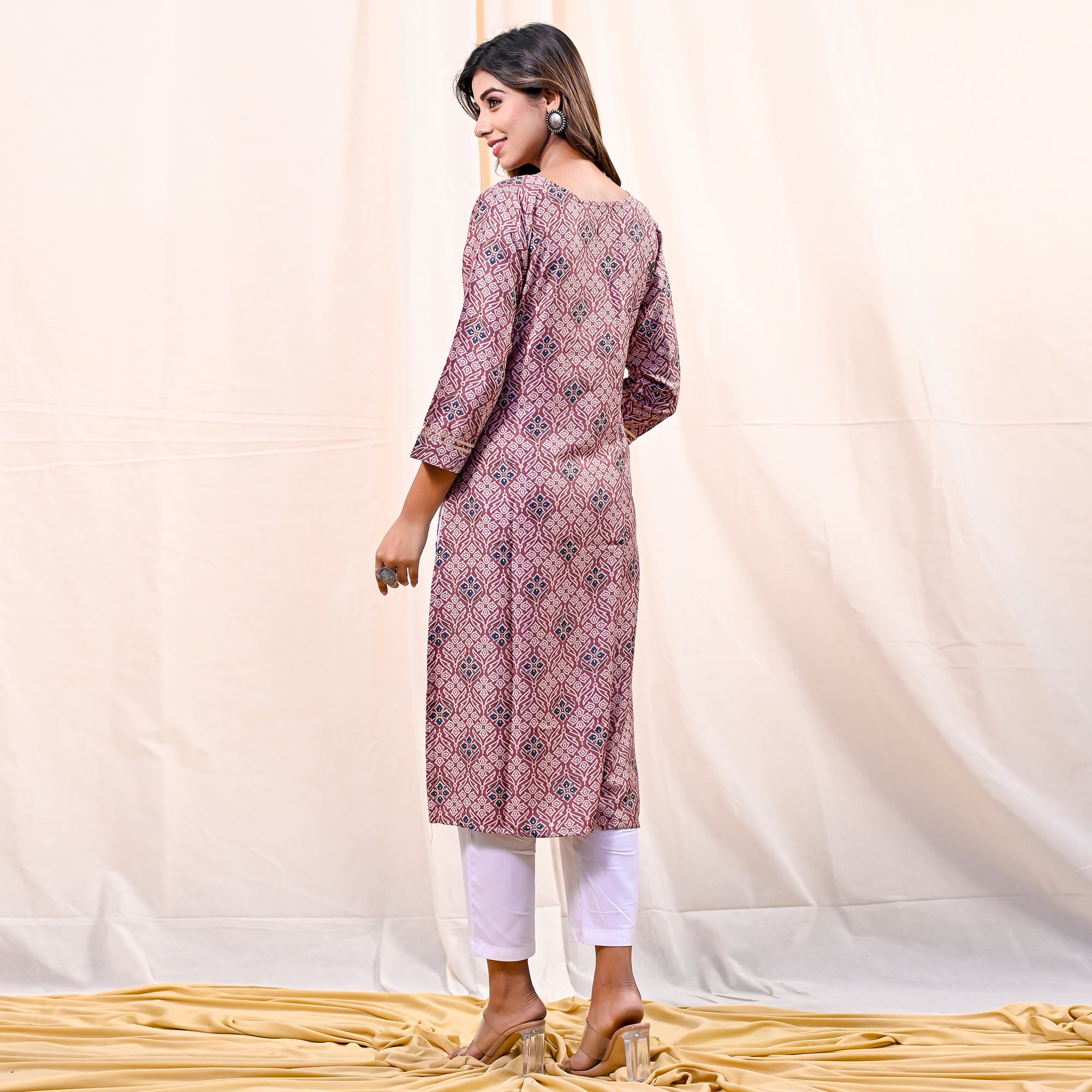 Dusty Pink Printed Muslin Kurti