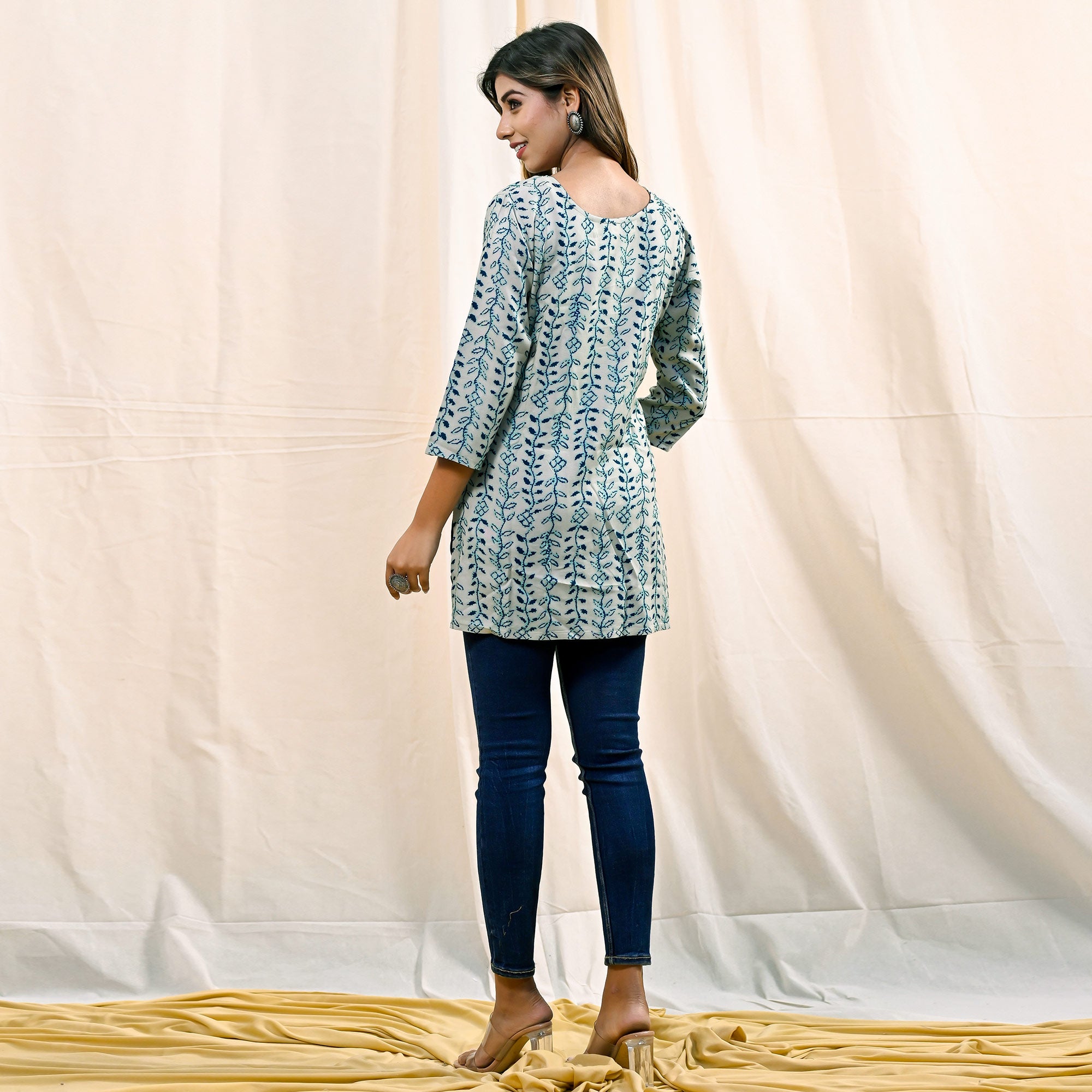 Aqua Floral Printed Rayon Top