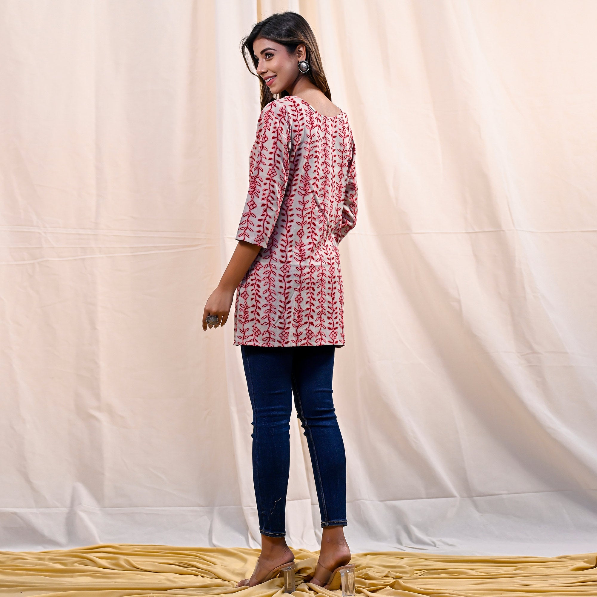 Red Floral Printed Rayon Top