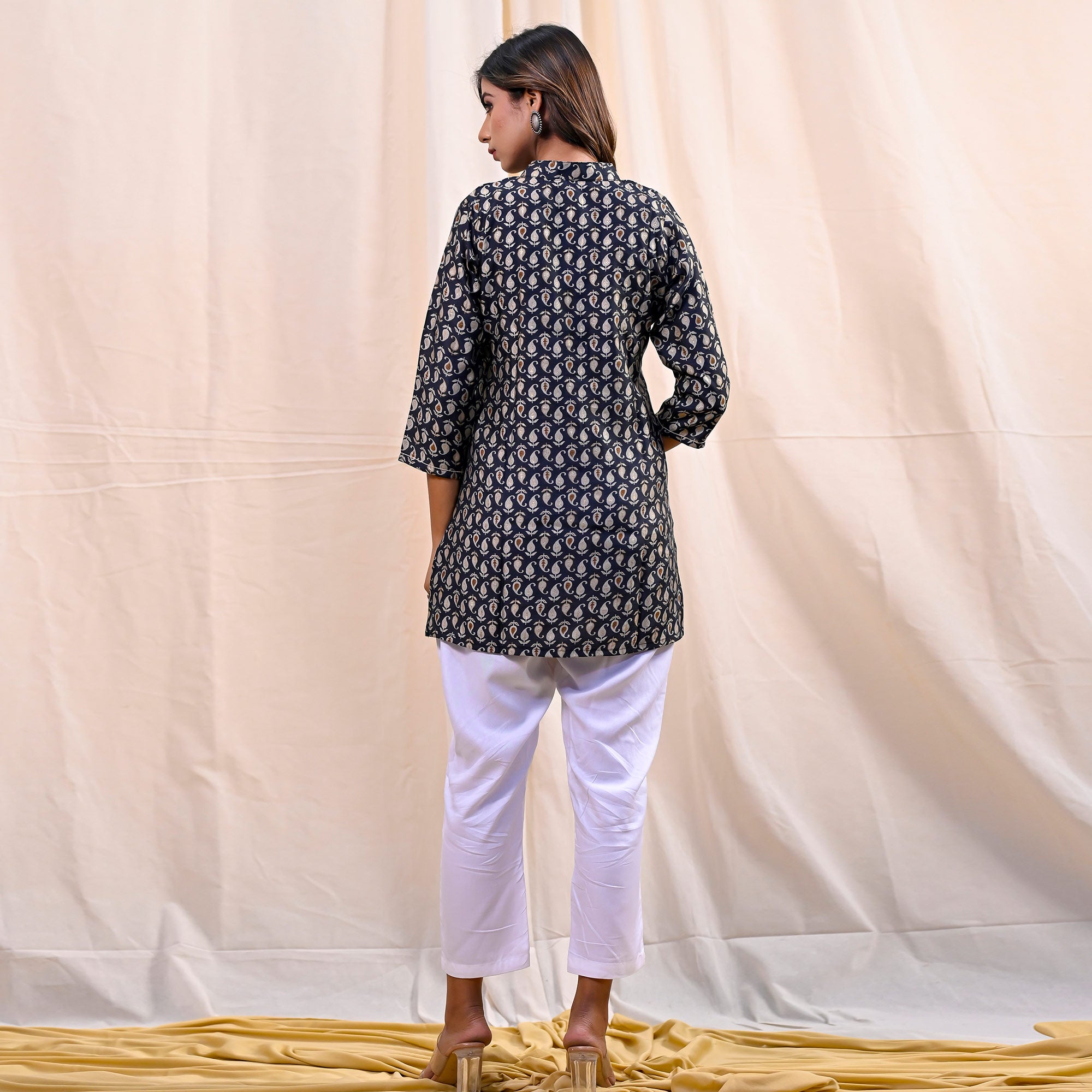 Black Printed Chanderi Top