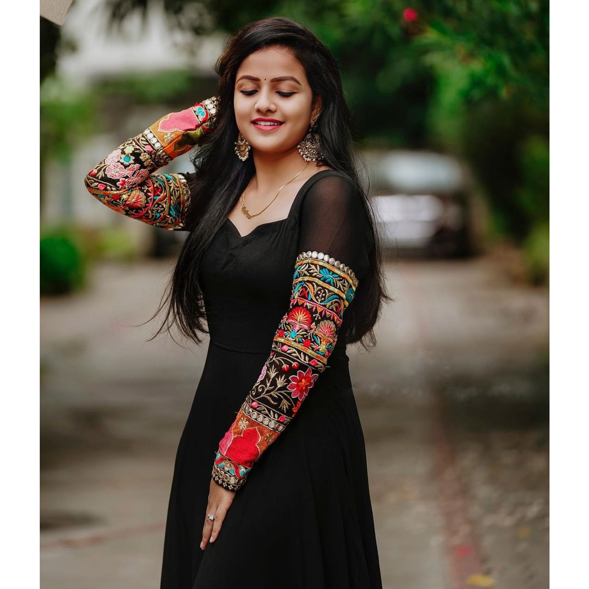 Black Embroidered Georgette Gown