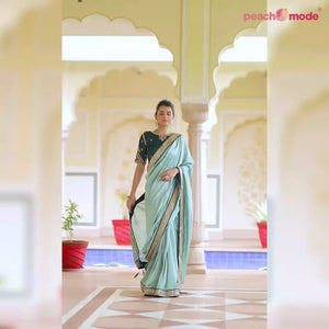 Sea Green Sequins With swarovski Work Vichitra Silk Saree