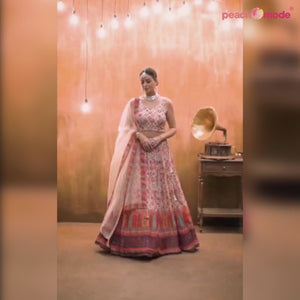 Beige Printed With Sequins Work Georgette Lehenga Choli