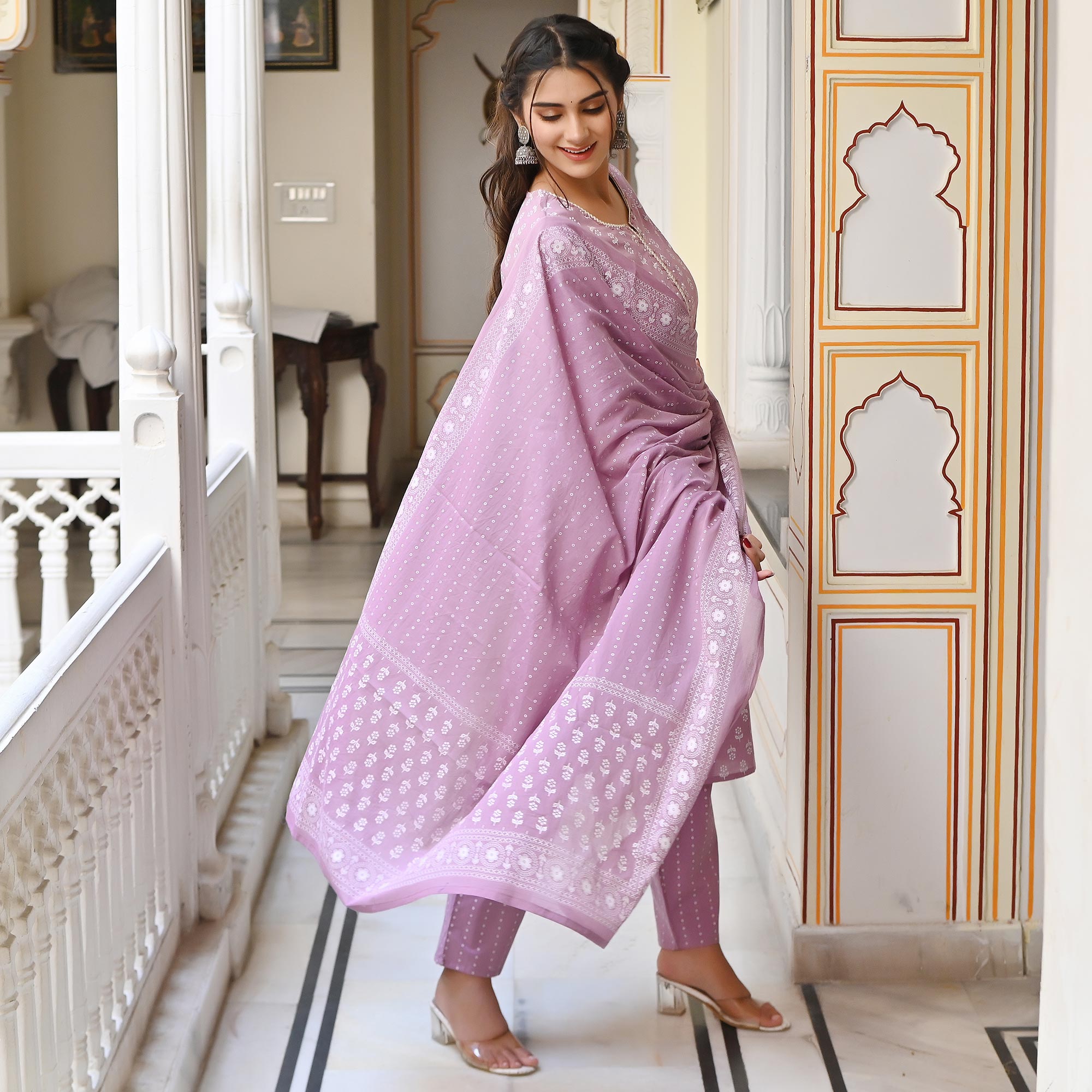 Lavender Jaipuri Printed Pure Cotton Salwar Suit