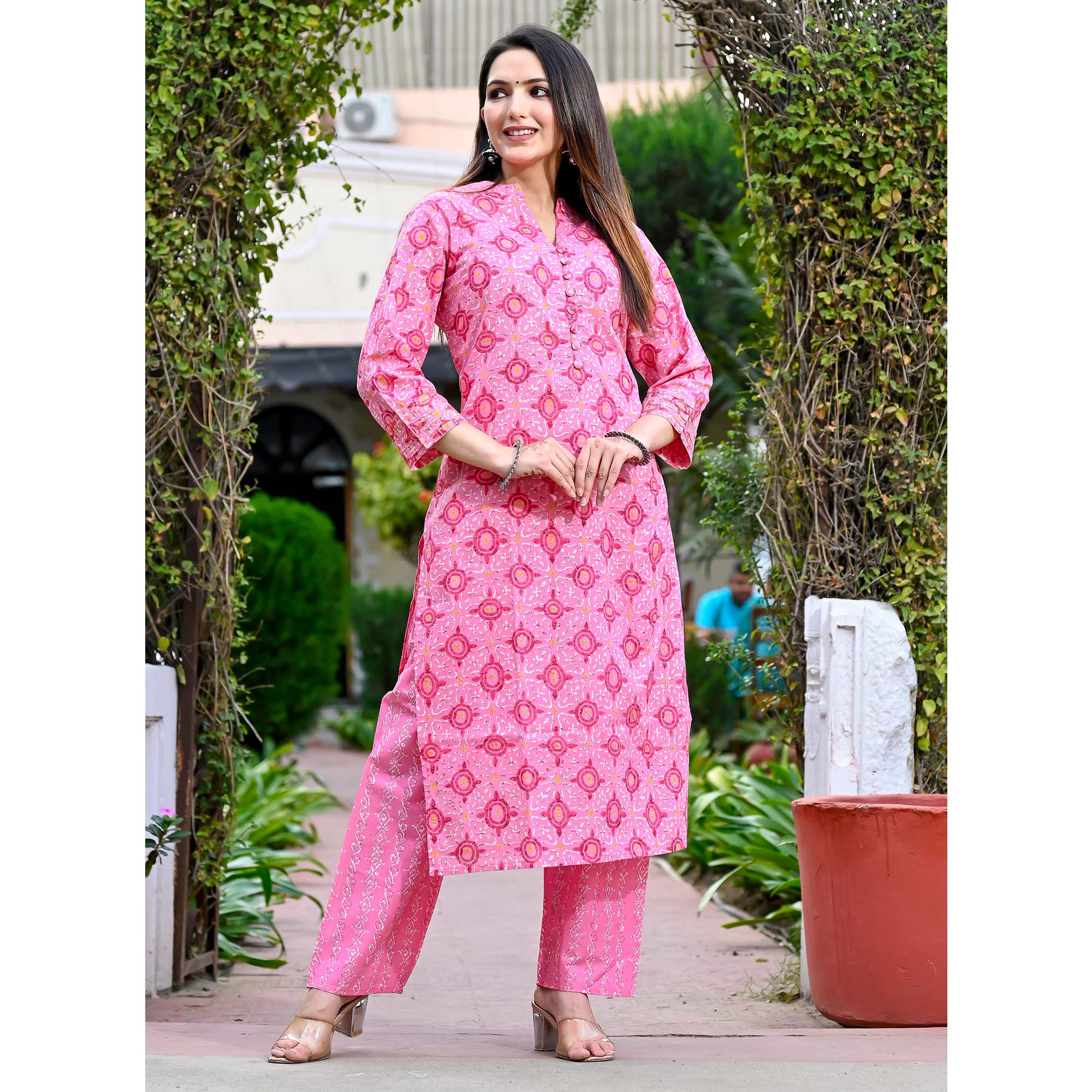 Pink Printed Pure Cotton Salwar Suit