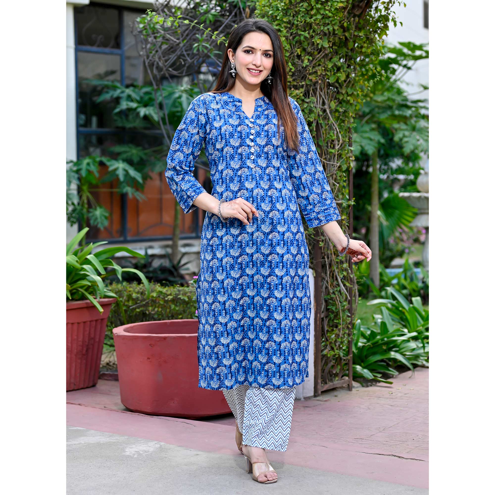 Blue Printed Pure Cotton Salwar Suit