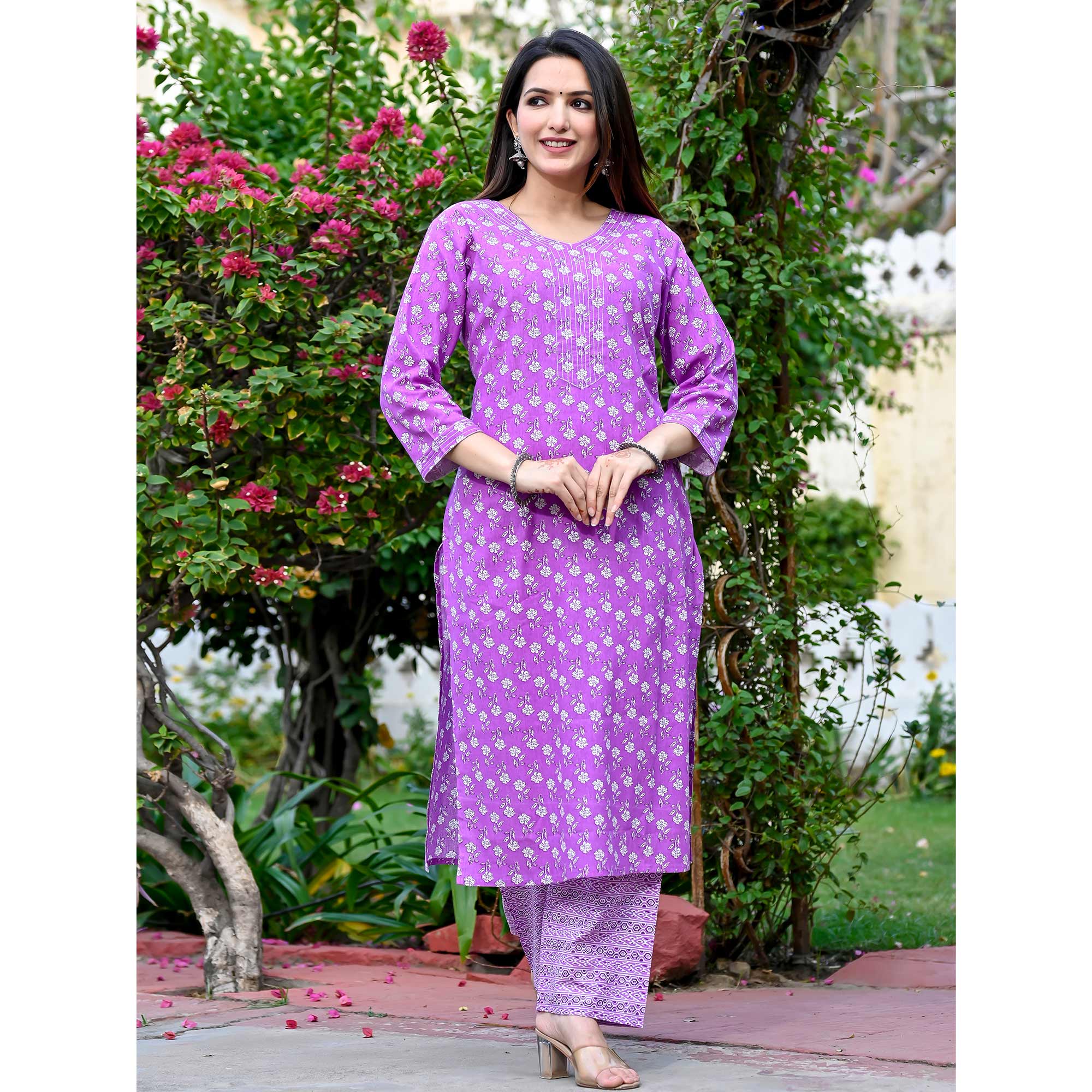 Purple Floral Printed Pure Cotton Salwar Suit