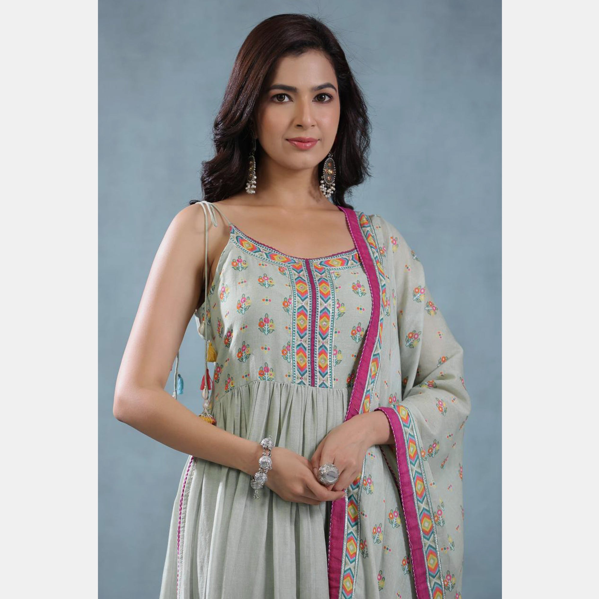 Mint Green Floral Printed Pure Cotton Naira Cut Suit