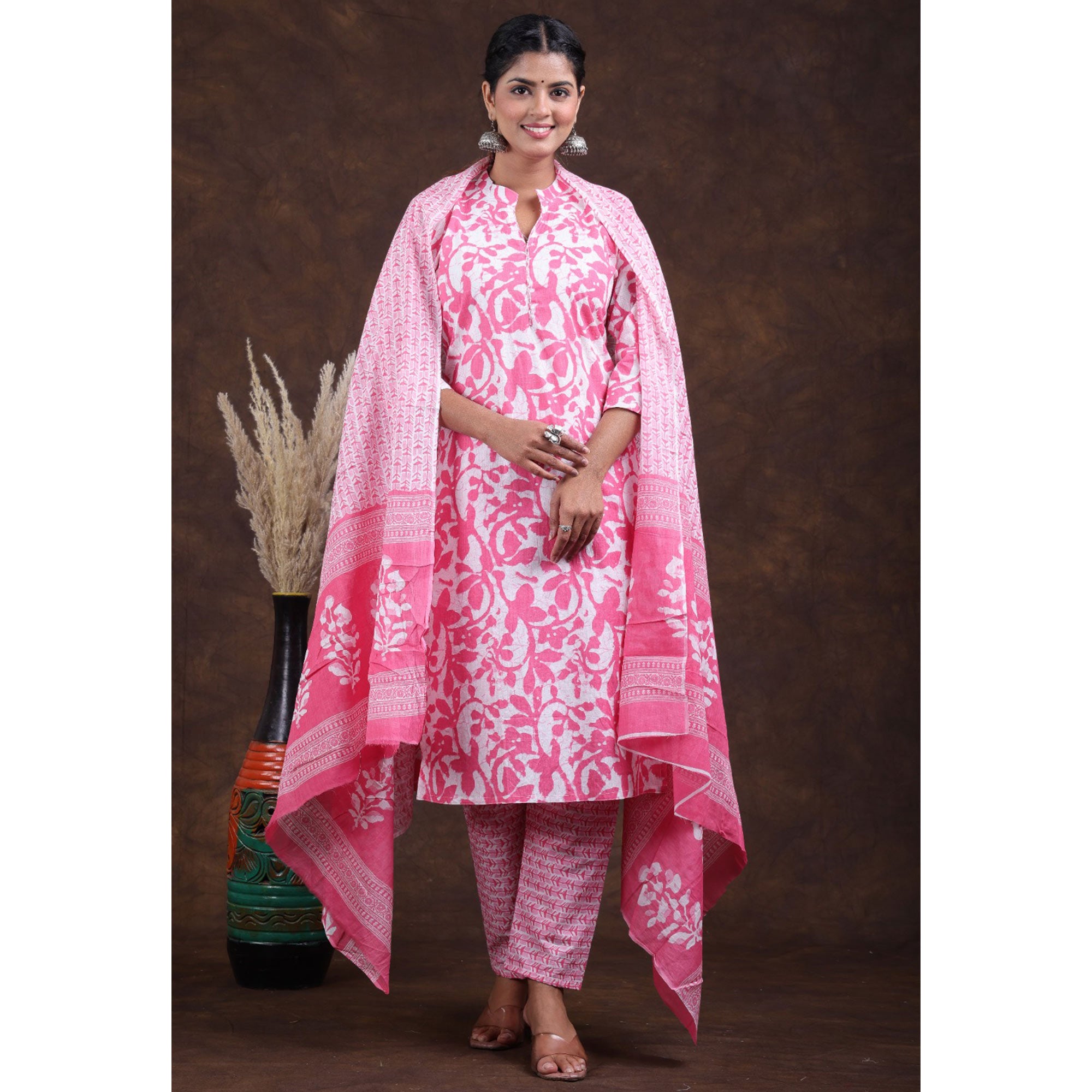 Pink Jaipuri Printed Pure Cotton Suit